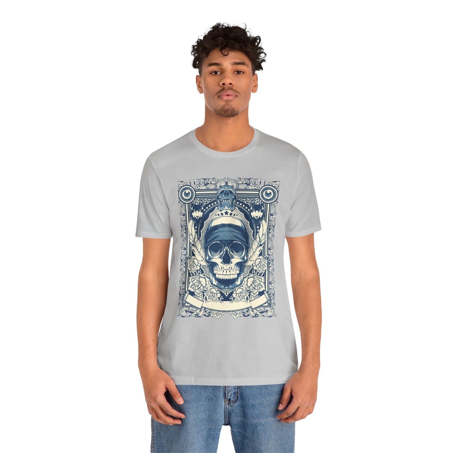 Skull Crown Graphic Tee Vintage Ornate Skull Illustration Rock Band T-Shirt