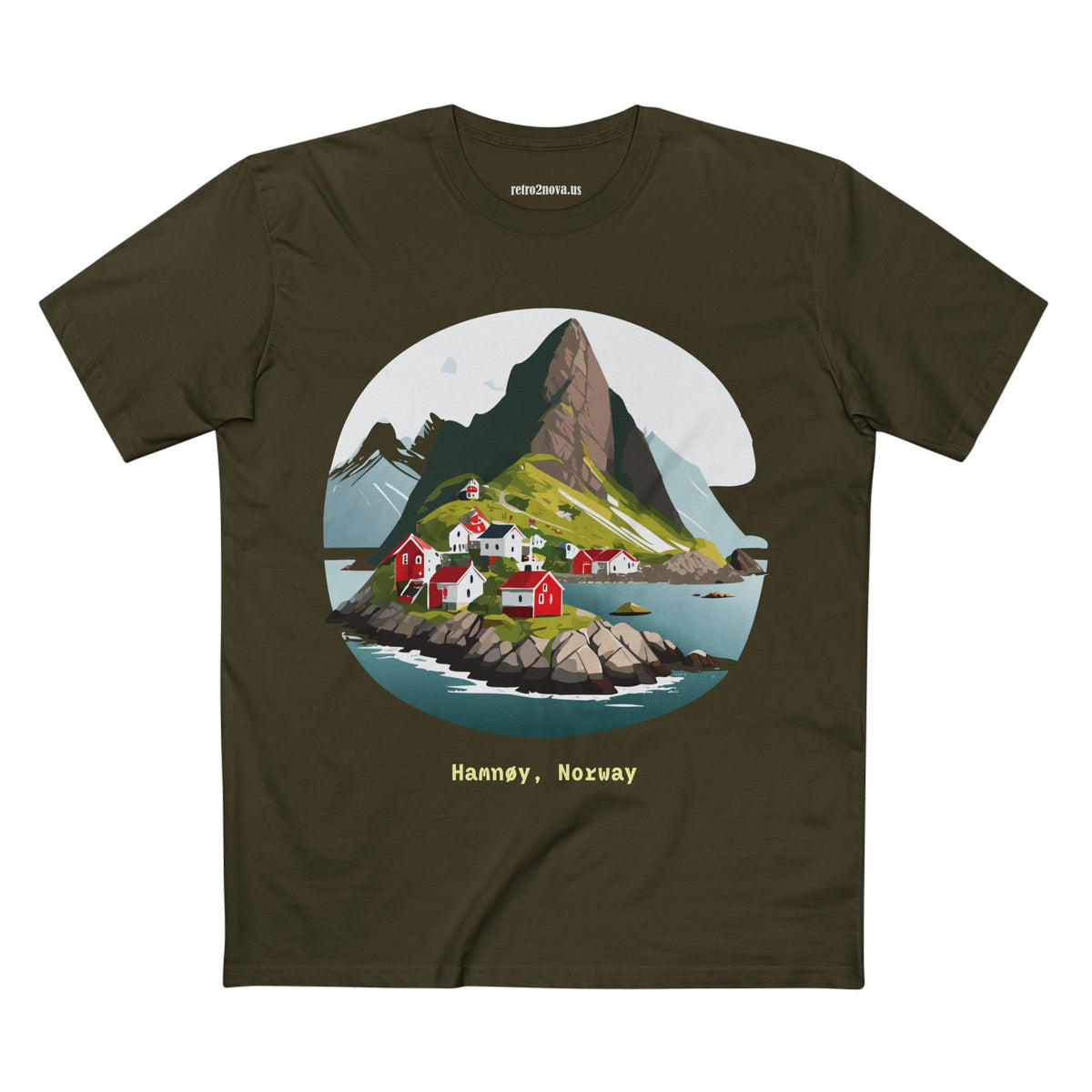 Hamnøy Norway Village Illustration Tee | Scenic Fjord Landscape T-Shirt