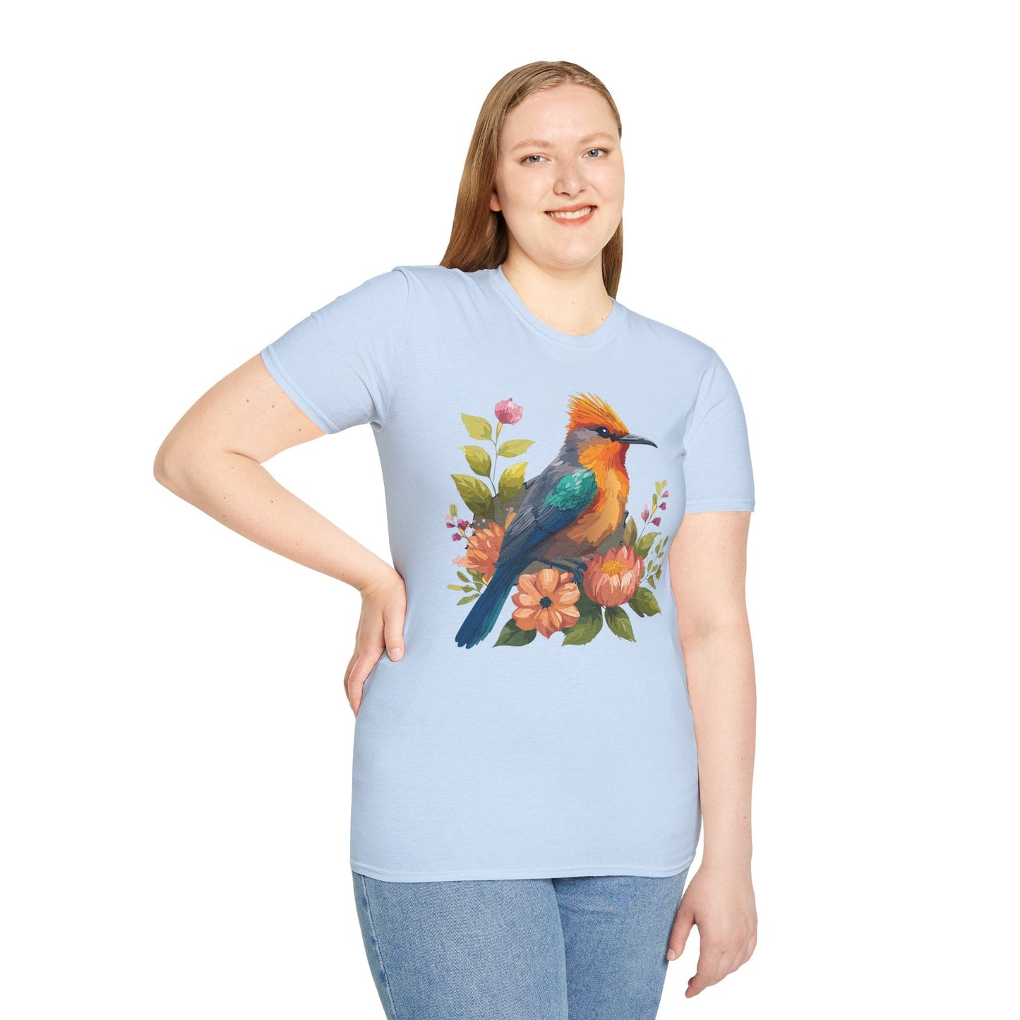 Floral Bird T Shirt For Unisex Wear Gildan Softstyle 64000 100 Percent Cotton Tee