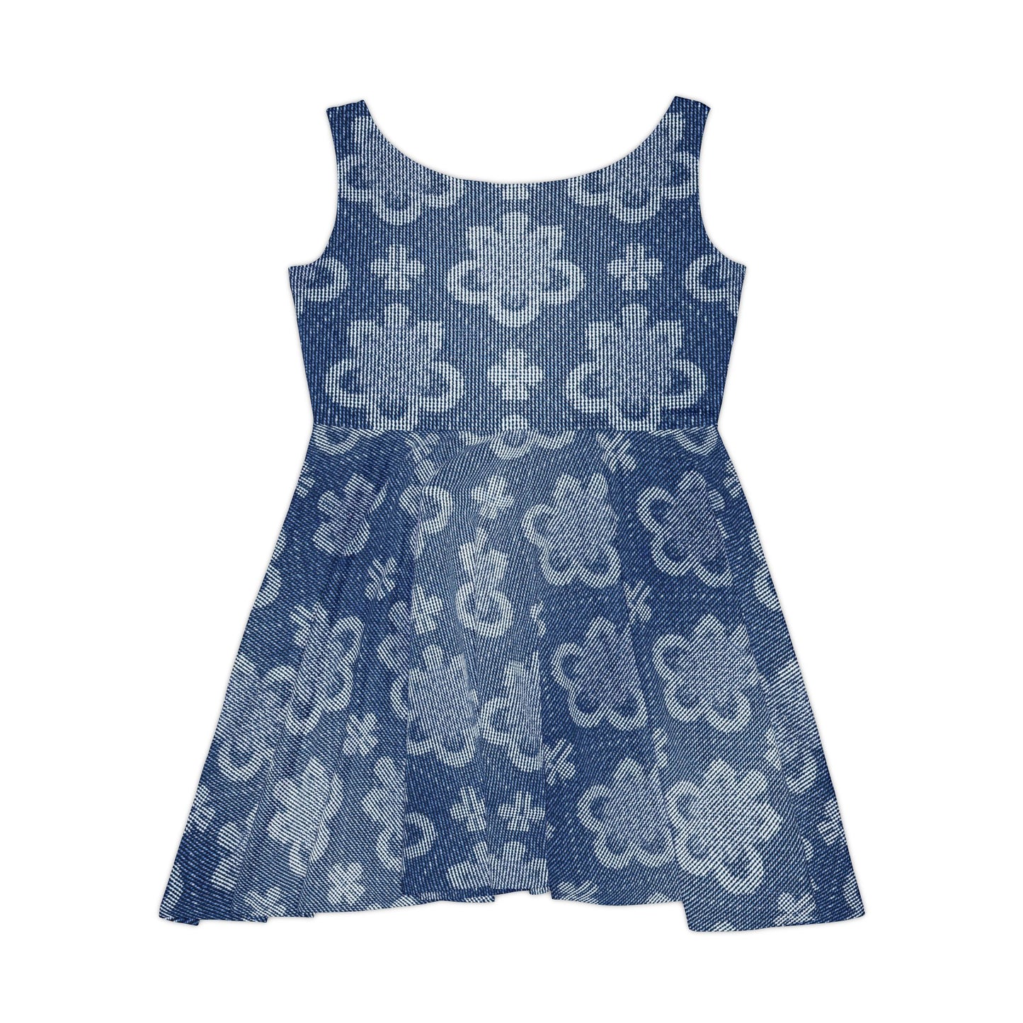 Women Denim Print Skater Dress, Denim Print Poly-Span Dress - 25
