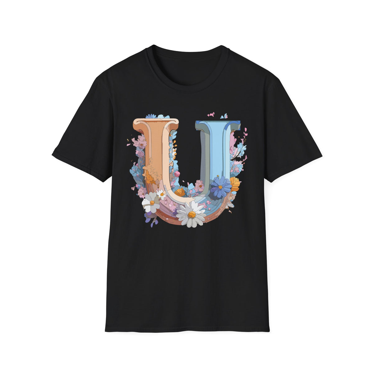 Floral Decorative Letter U T-Shirt | Initial Monogram Tee