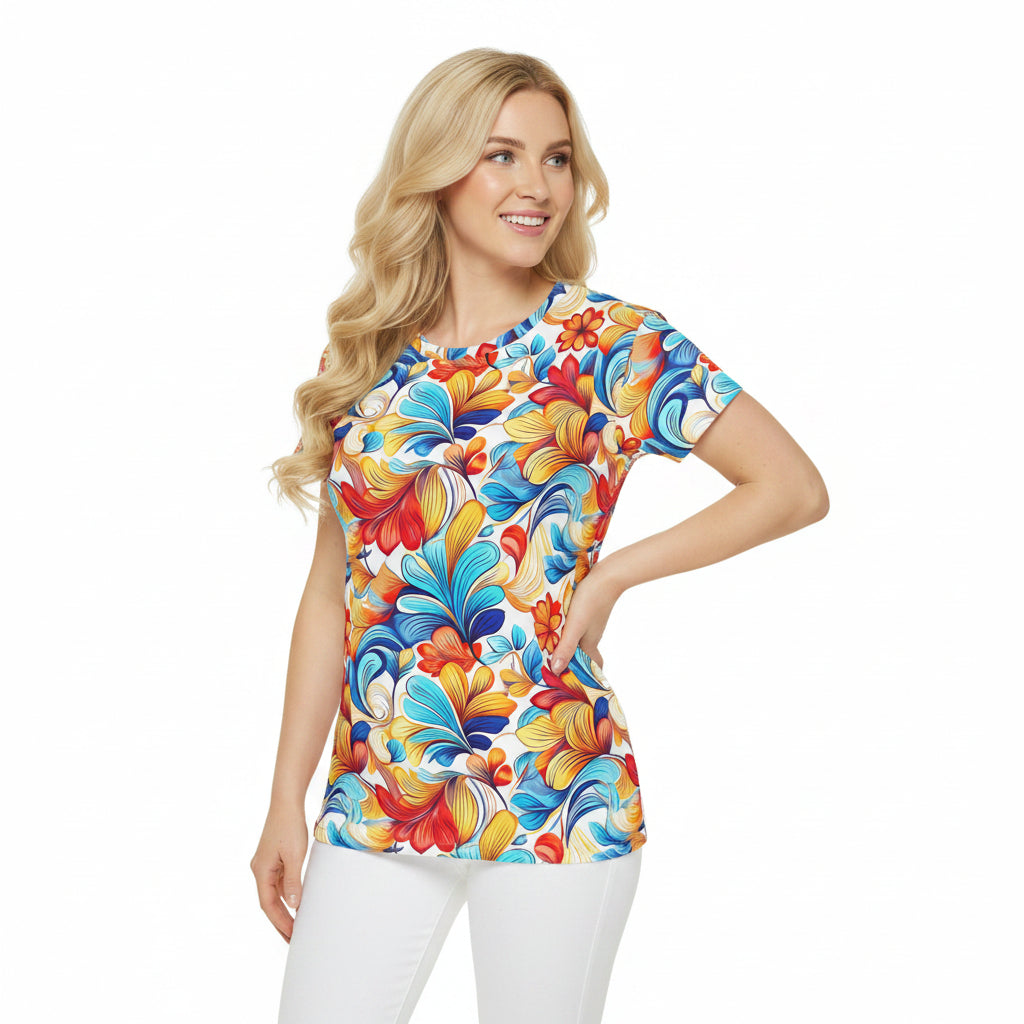 Women Poly Span T-Shirt with Floral Print
