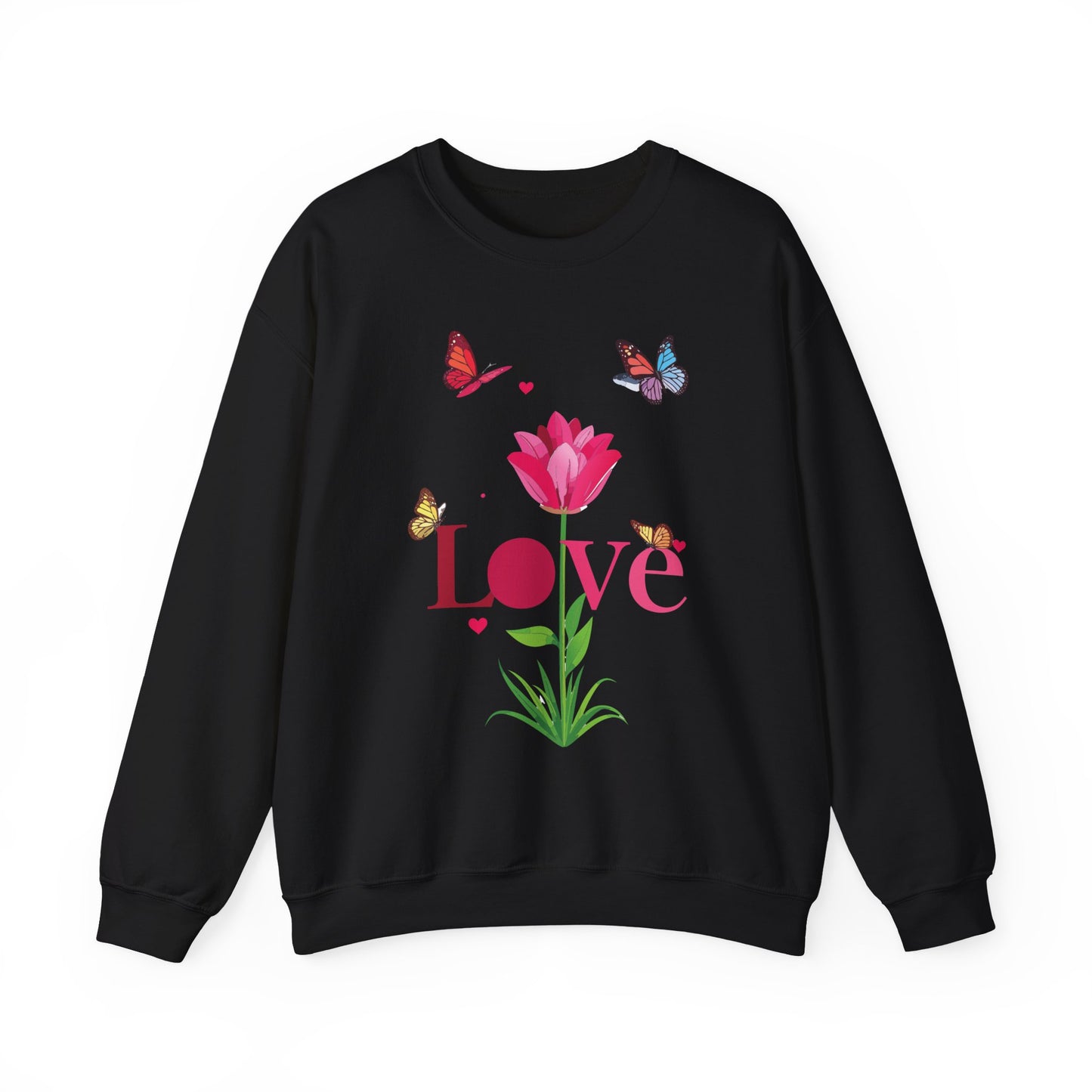 Unisex Floral Love Sweatshirt, Love Floral Sweatshirt, Floral Butterfly Sweatshirt, 50/50 Cotton-Poly Valentine's Day Sweatshirt 02