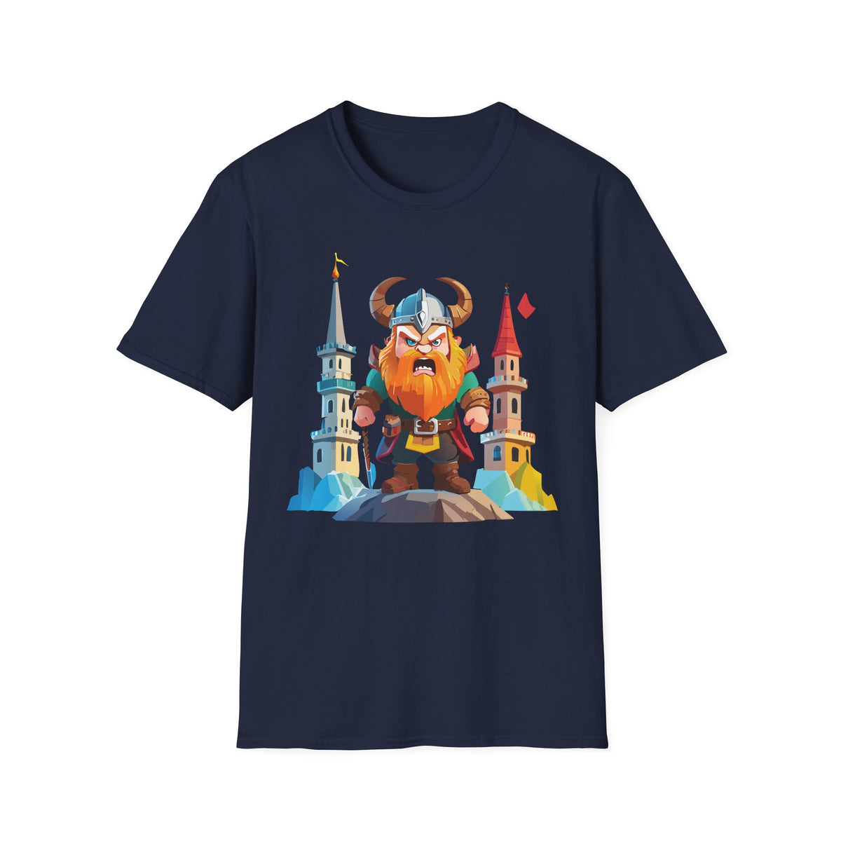 Fierce Viking Warrior T-Shirt | Cartoon Norse Helmet Illustration