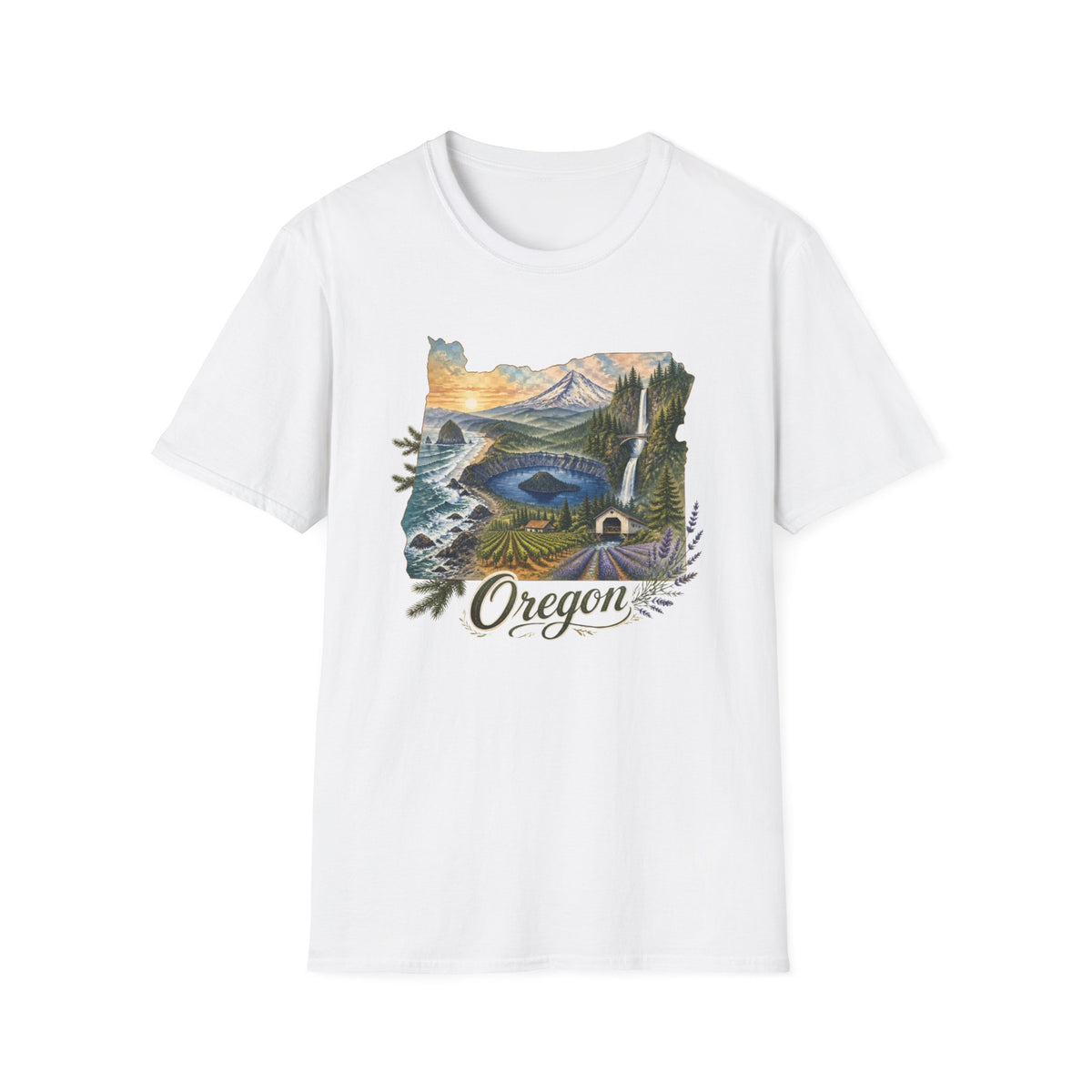 Oregon Crater Lake Mountains Travel Graphic Design Unisex 100 Cotton Gildan T-Shirt