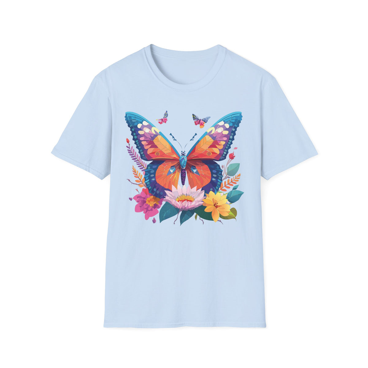 Colorful Butterfly Illustration T-Shirt | Floral Wings Print Graphic Tee Unisex 100 Cotton Gildan T-Shirt