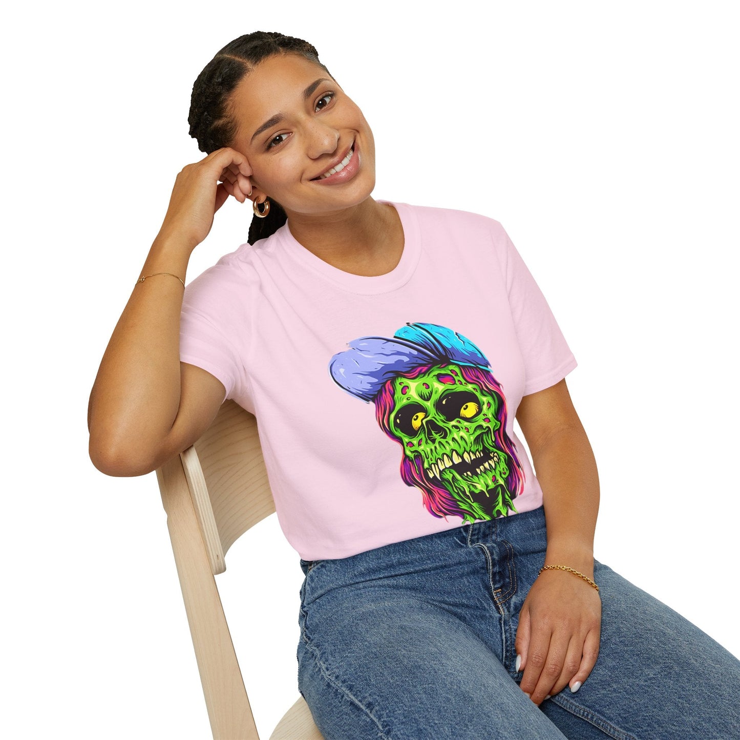 Unisex Skull Tee Shirt With Skeleton Artwork Gildan Softstyle 64000 Ring Spun Cotton