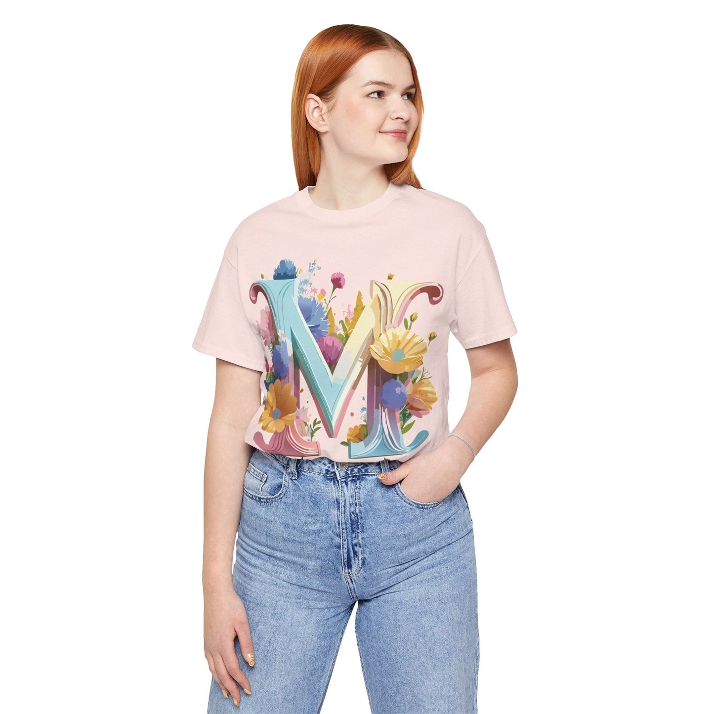 Letter M Shirt Unisex Graphic Tee Adelpha Vintage Inspired Art Design Short Sleeve