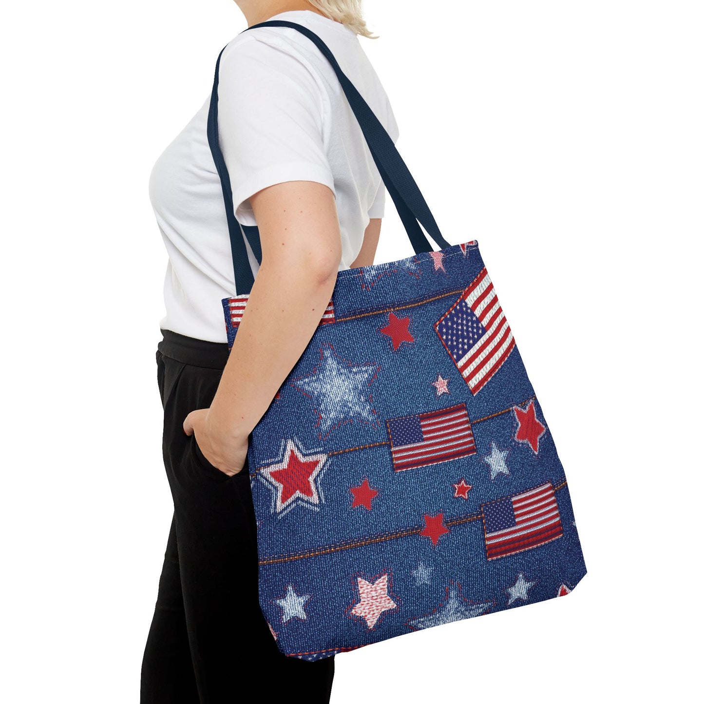 4th of July Graphic Denim Fabric Imitation Print Unisex Canvas Bag Poly Spun 3 Sizes Tote Bag 200-10
