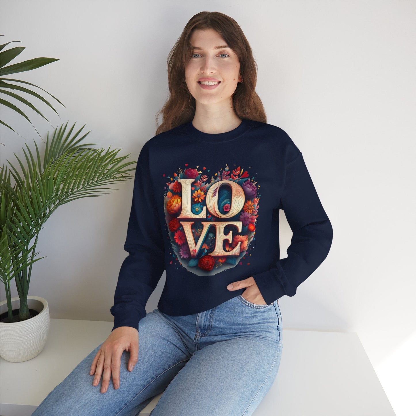 Floral Love Sweatshirt Unisex Valentines Day Gift Love Flower Crewneck Sweatshirt