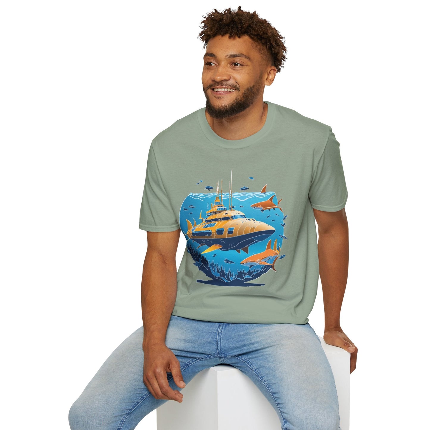 Ocean T Shirt Unisex Gildan Softstyle 64000 100 Percent Cotton Ring Spun U Boat Design Graphic
