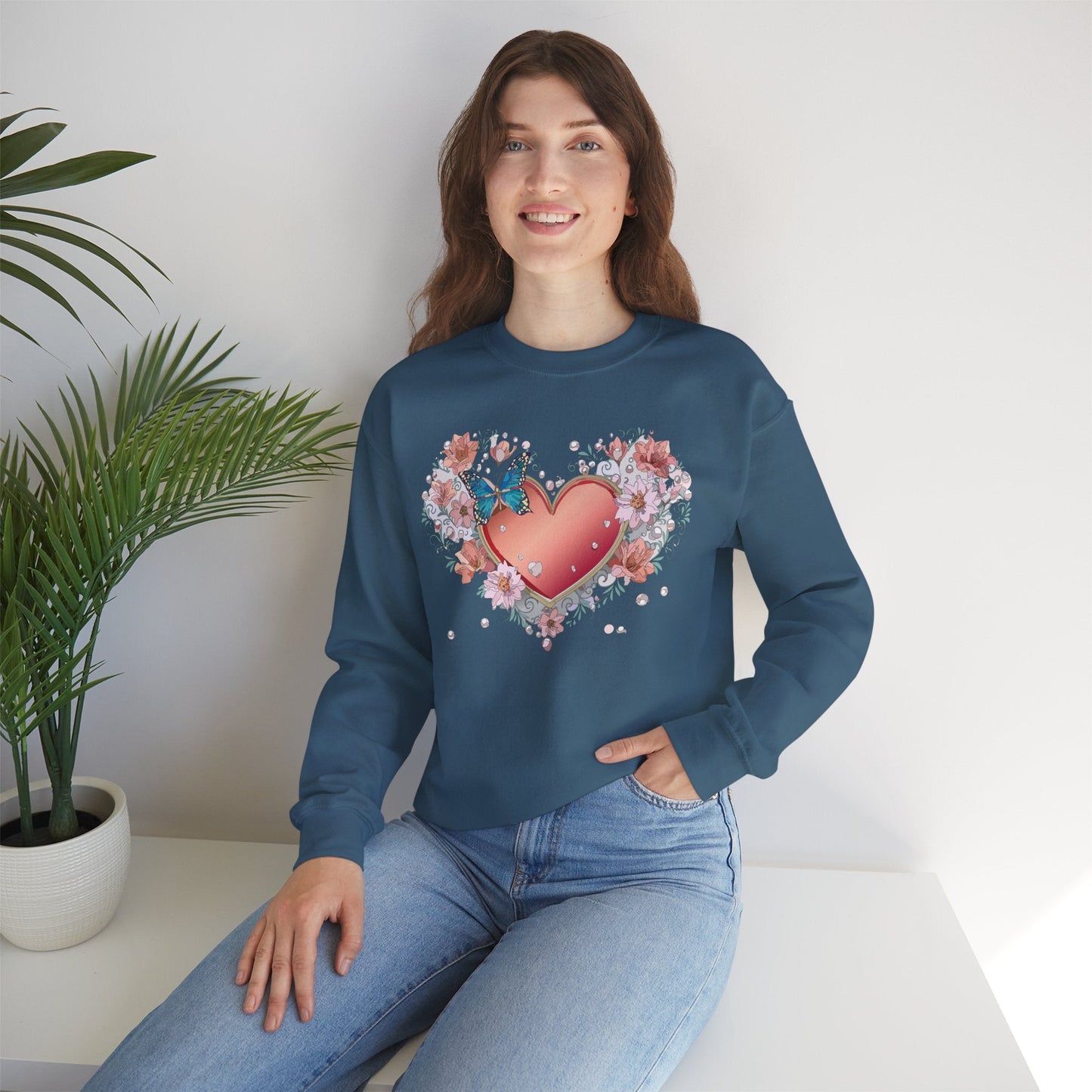 Unisex Floral Heart Sweatshirt With Love Graphic For Valentines Day Gift Cozy Winter Wear