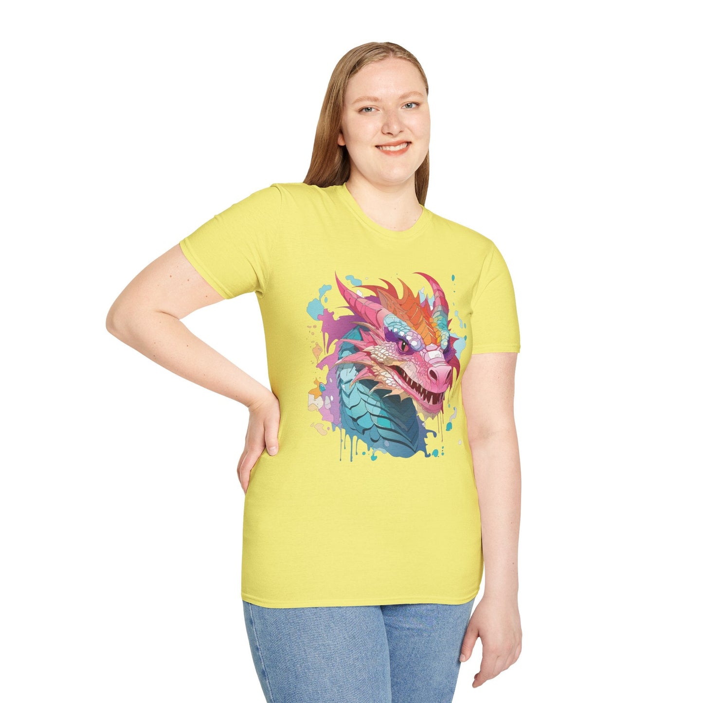 Dragon Graphic Tee Unisex Gildan Softstyle Cotton Shirt With Animal Art Design 64000