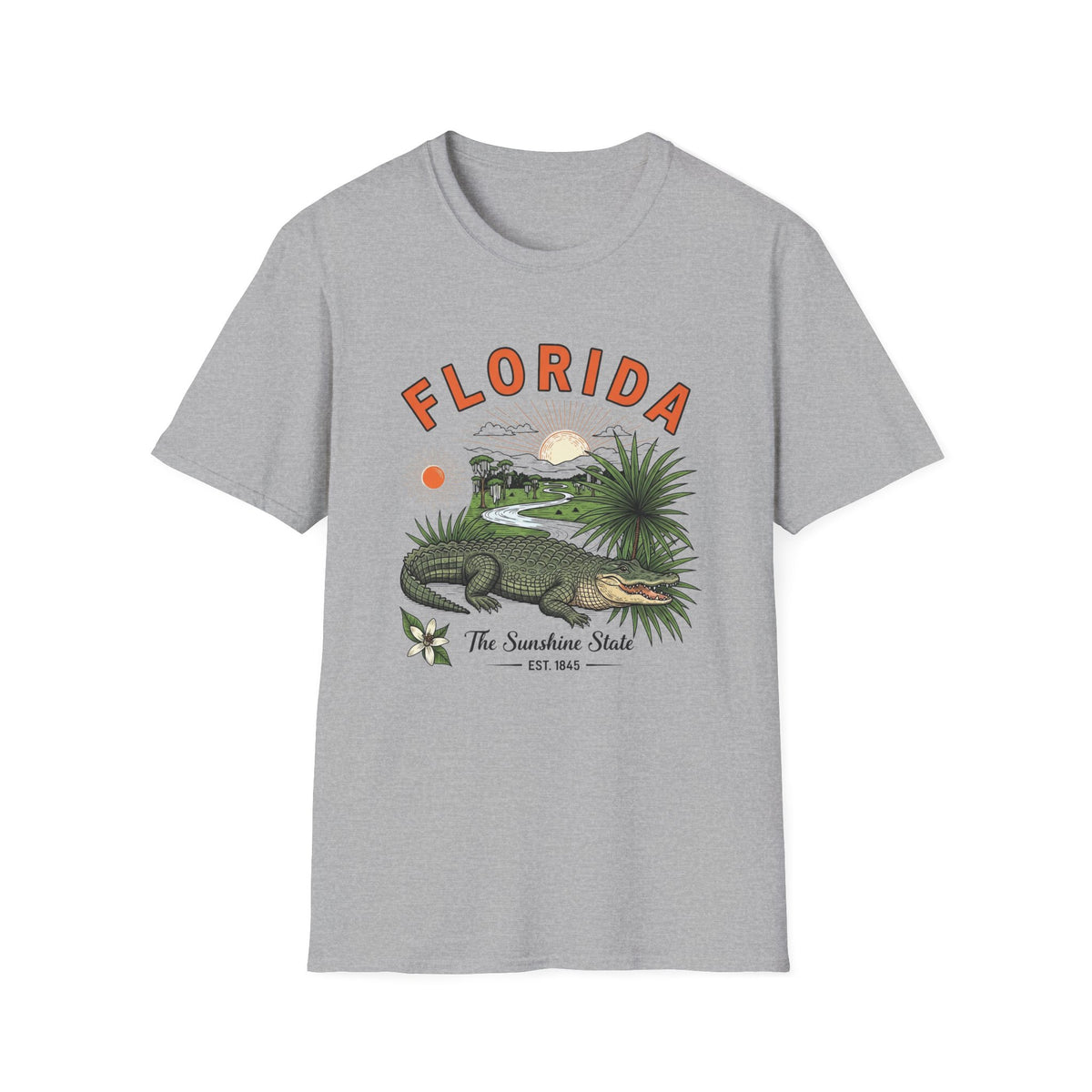 Florida Alligator Graphic T-Shirt — The Sunshine State Vintage Design Travel Tourist Graphic Design Unisex 100 Cotton Gildan T-Shirt