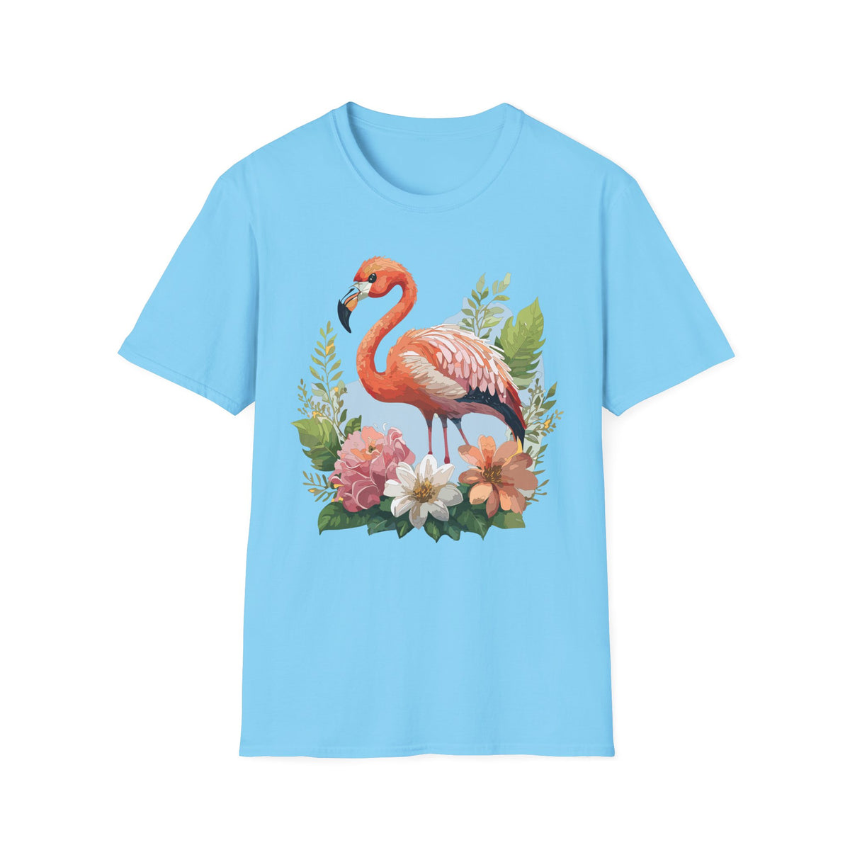 Pink Flamingo Illustration T-Shirt | Tropical Bird Floral Design
