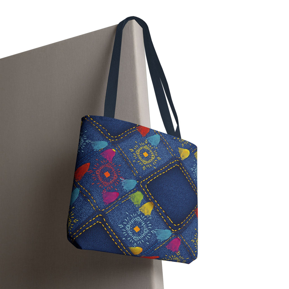 Diwali Graphic Denim Fabric Imitation Print Unisex Canvas Bag Poly Spun 3 Sizes Tote Bag 205-27
