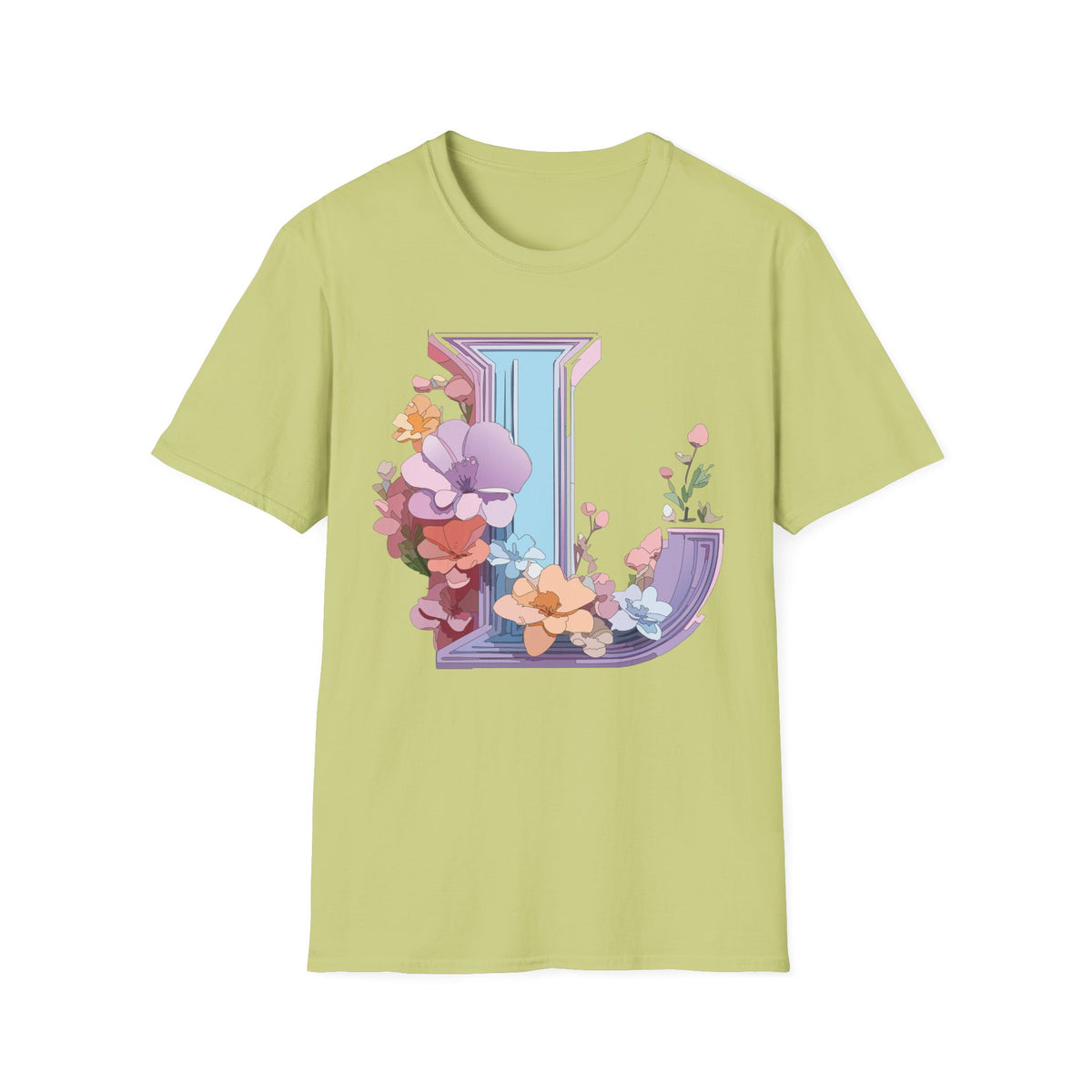 Floral Letter L T-Shirt | Botanical Initial Monogram Tee