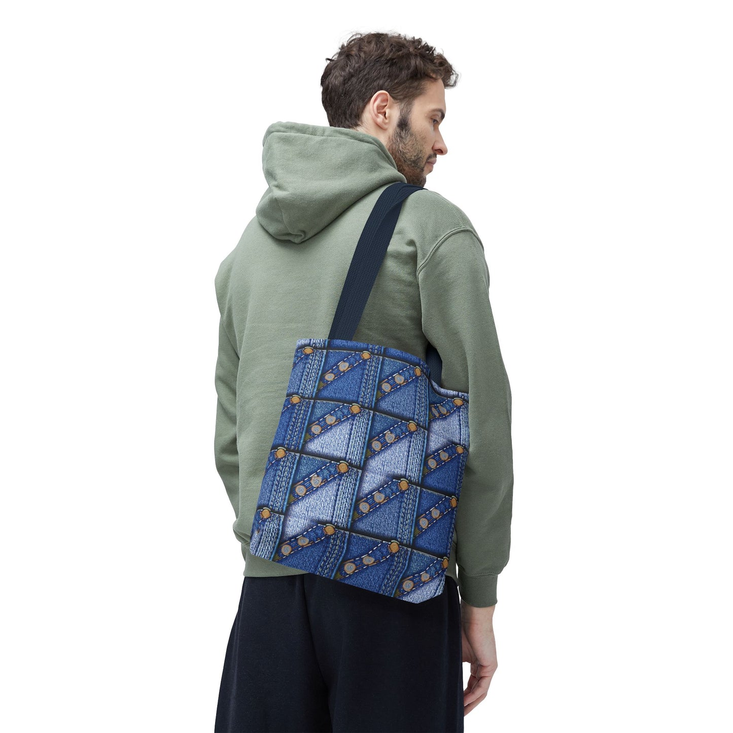 Denim Fabric Imitation Print Unisex Canvas Bag Poly Spun 3 Sizes Tote Bag 117