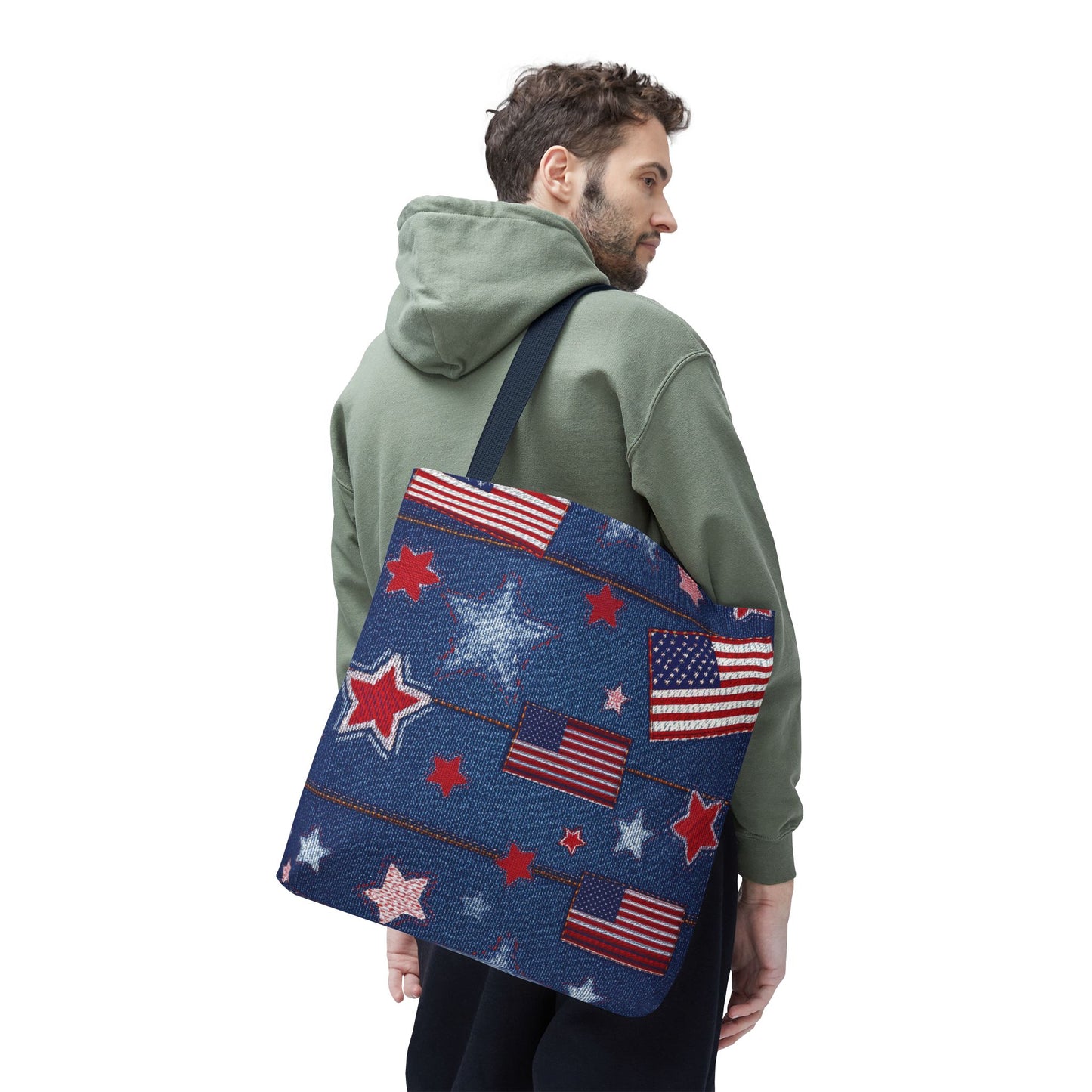 4th of July Graphic Denim Fabric Imitation Print Unisex Canvas Bag Poly Spun 3 Sizes Tote Bag 200-10