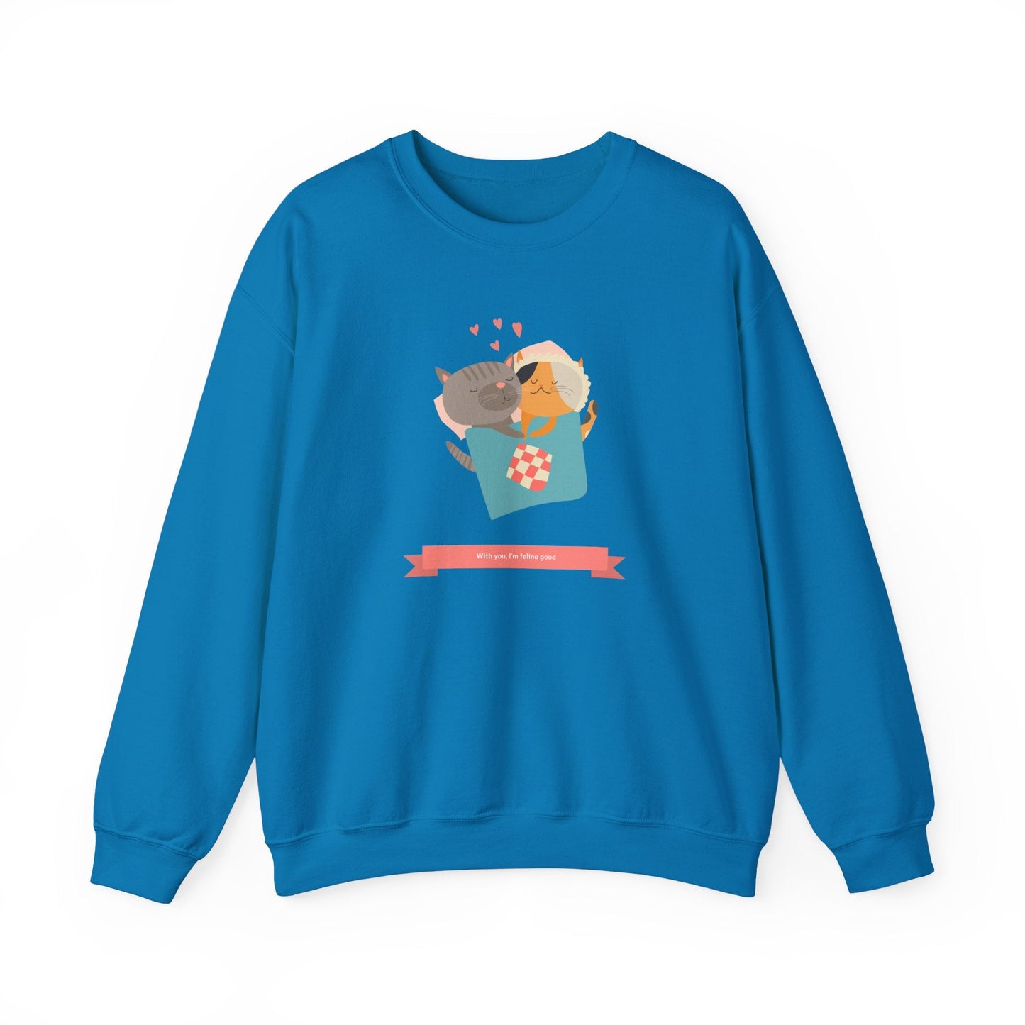 Cat Heart Sweatshirt Unisex Valentines Day 50 50 Cotton Poly Crewneck Gildan 18000
