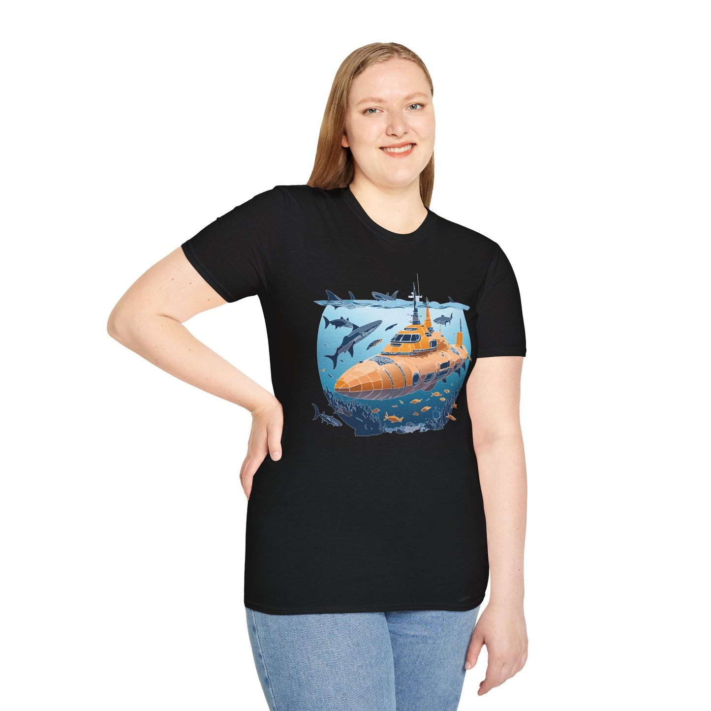 Ocean Graphic Tee Shirt Unisex Softstyle 64000 Gildan Lightweight Breathable Ocean Design U Boat