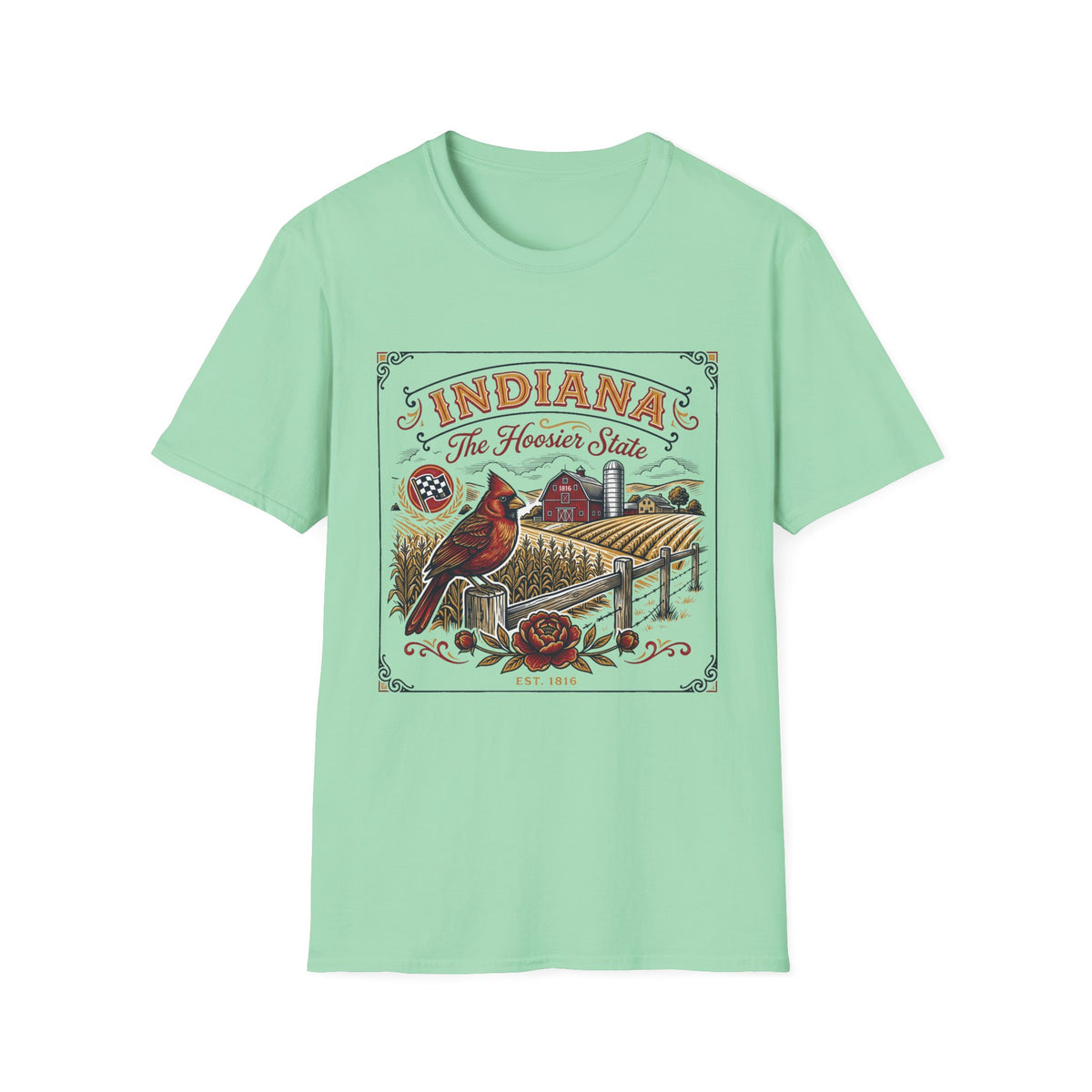 Indiana The Hoosier State T-Shirt — Cardinal Bird Farm Vintage Travel Tourist Graphic Design Unisex 100 Cotton Gildan T-Shirt