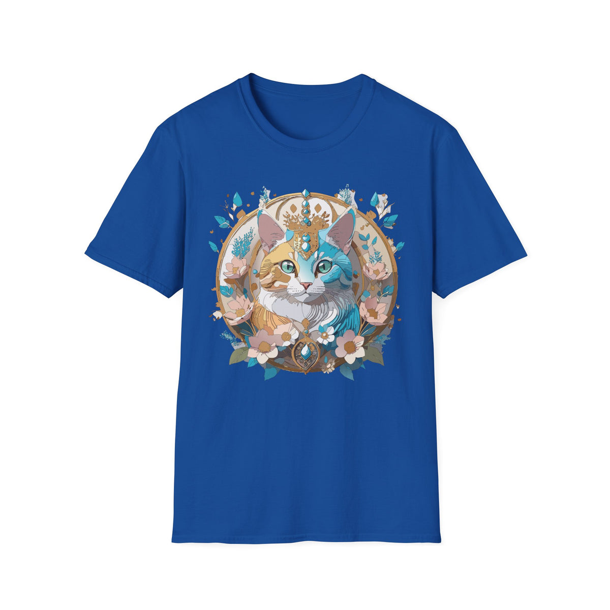 Two-Tone Cat Portrait T-Shirt | Floral Crescent, Boho Kitty