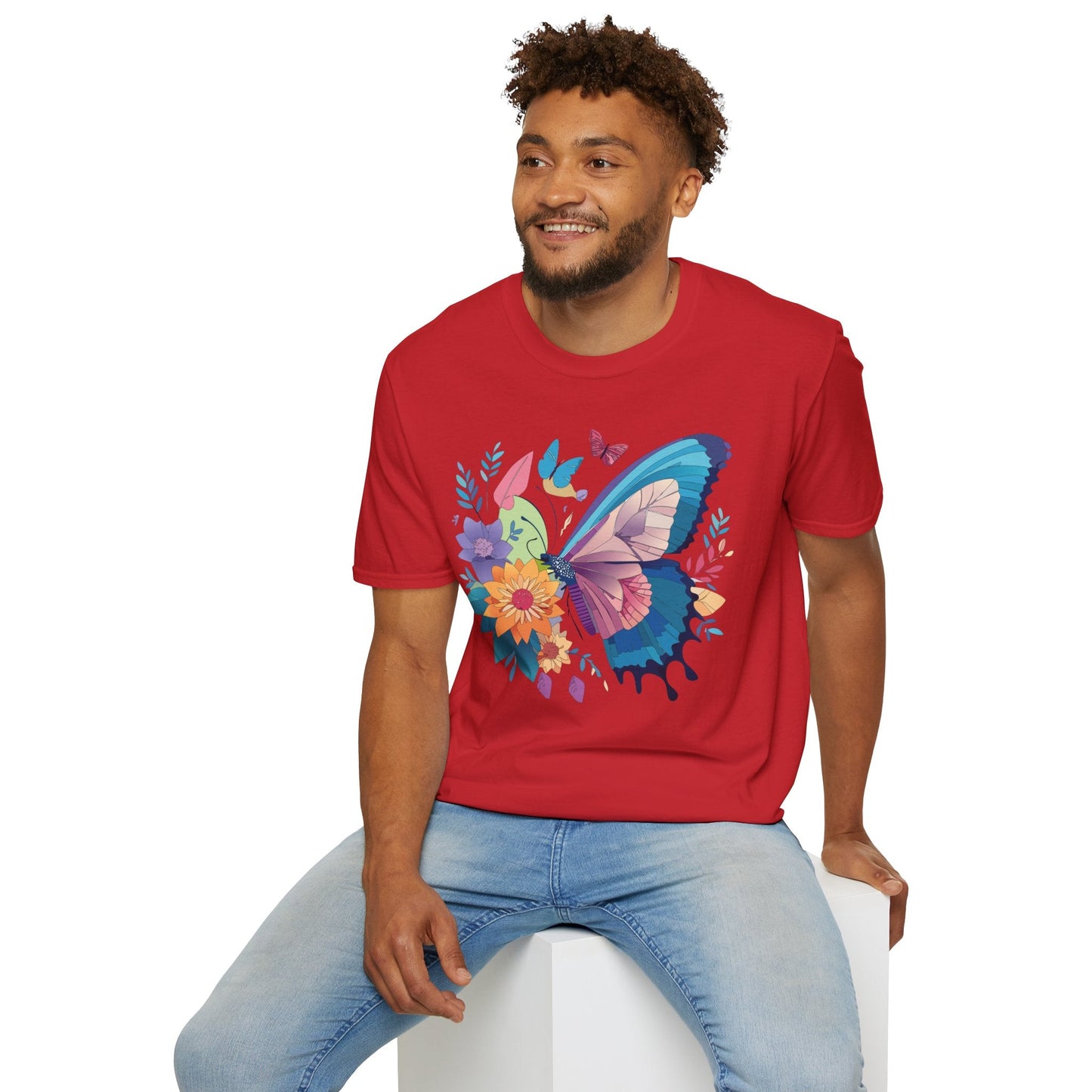 Gildan Butterfly T Shirt Unisex Softstyle 64000 Monarch Print Lightweight Breathable Cotton Tee