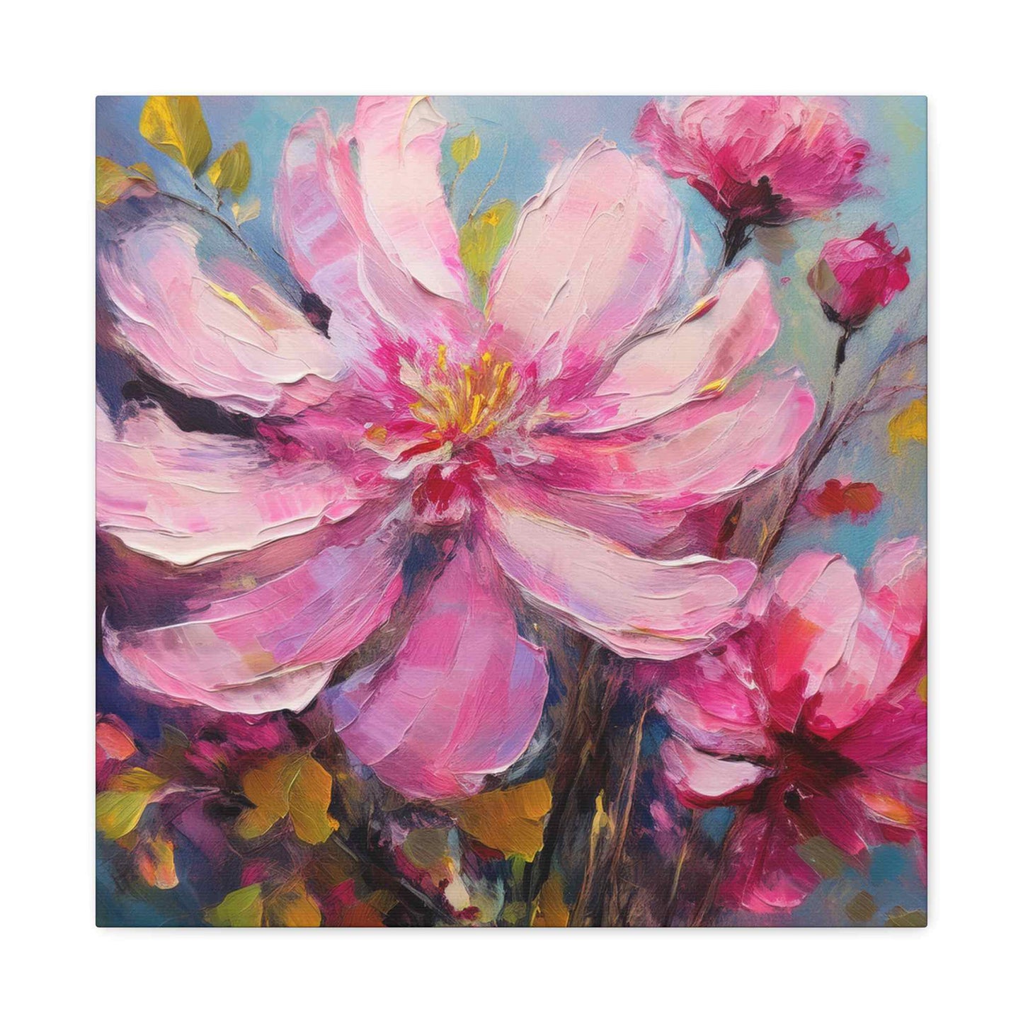 Pink Flowers Print Canvas, Pink Flowers Oil Paint Print 20x20, 24x24, 30x30, 32x32, 36x36, Art Design Print Non-Frame MC-12
