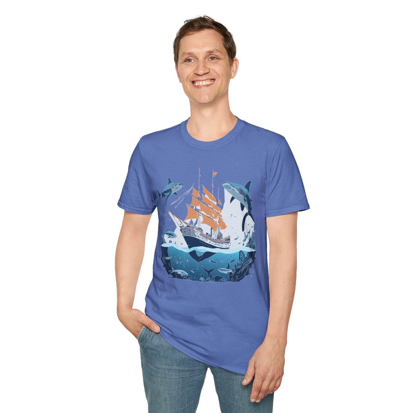 Ocean Tee Shirt Unisex Gildan Softstyle 64000 Ring Spun Cotton Art Print Graphic Ocean Design