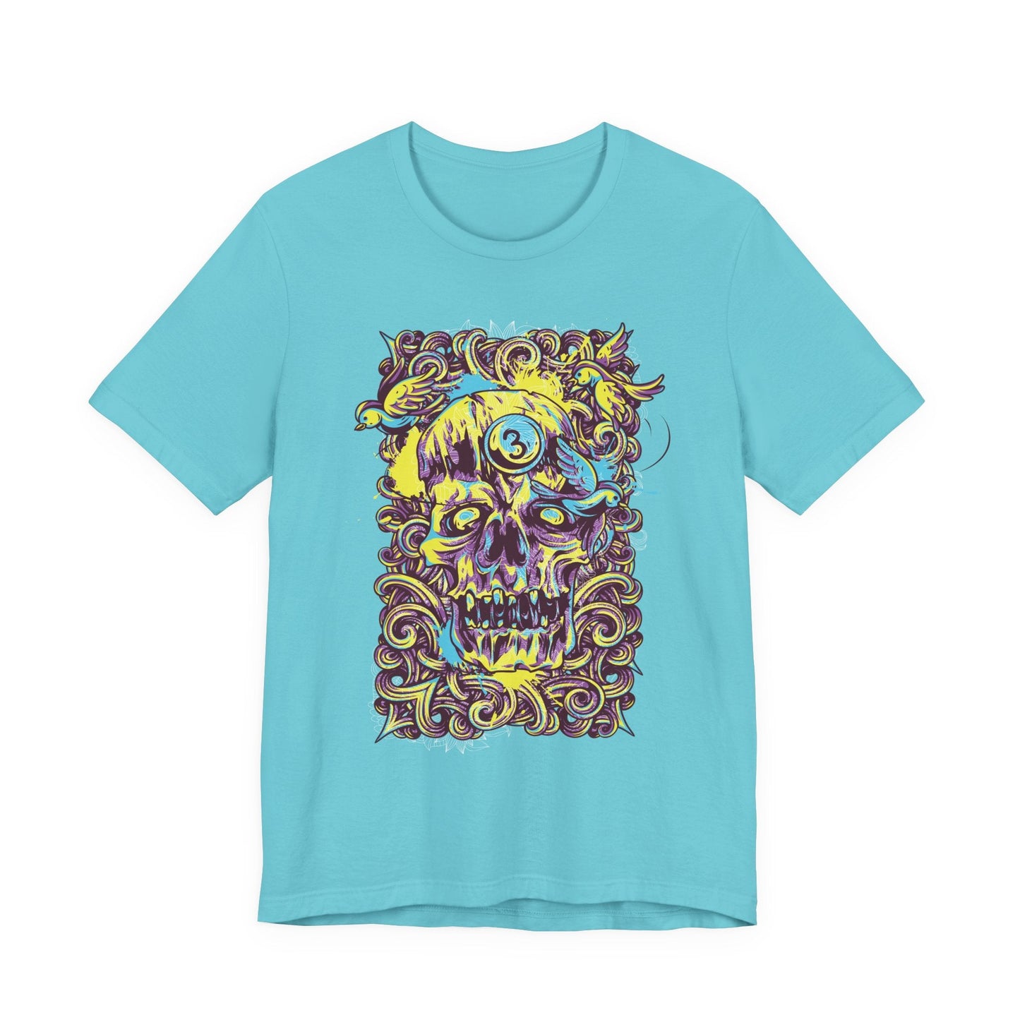 Colorful Skull Illustration Graphic Unisex Cotton T-Shirt r41
