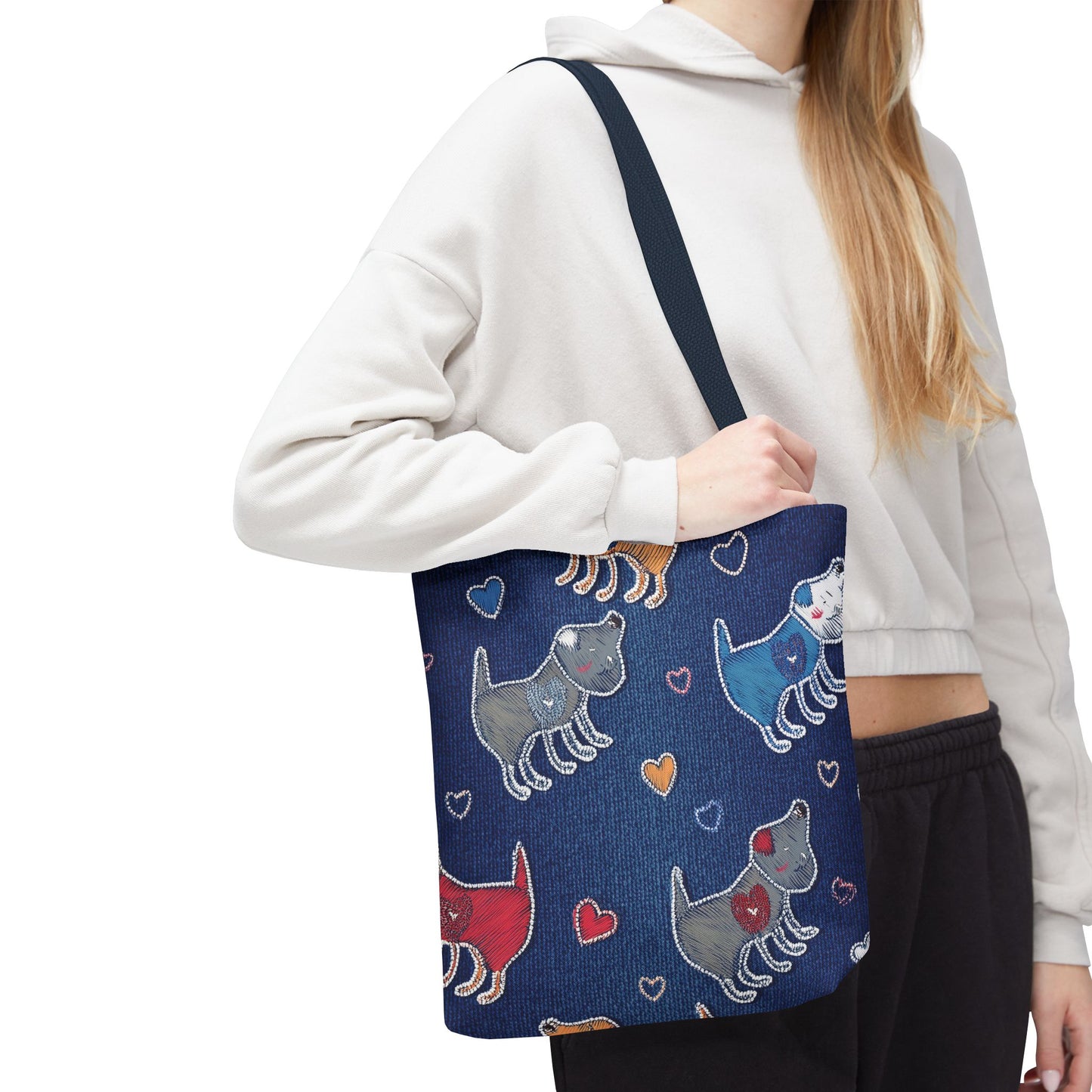 Love Day Graphic Design Denim Fabric Imitation Print Unisex Canvas Bag POLY 3 Sizes Tote Bag 201-13