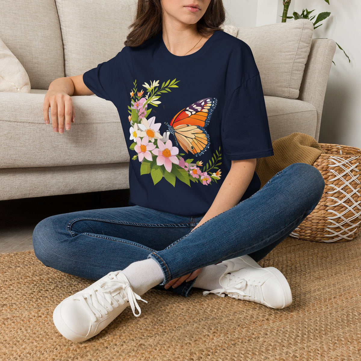 Monarch Butterfly Floral Graphic Tee Unisex 100 Cotton Gildan T-Shirt