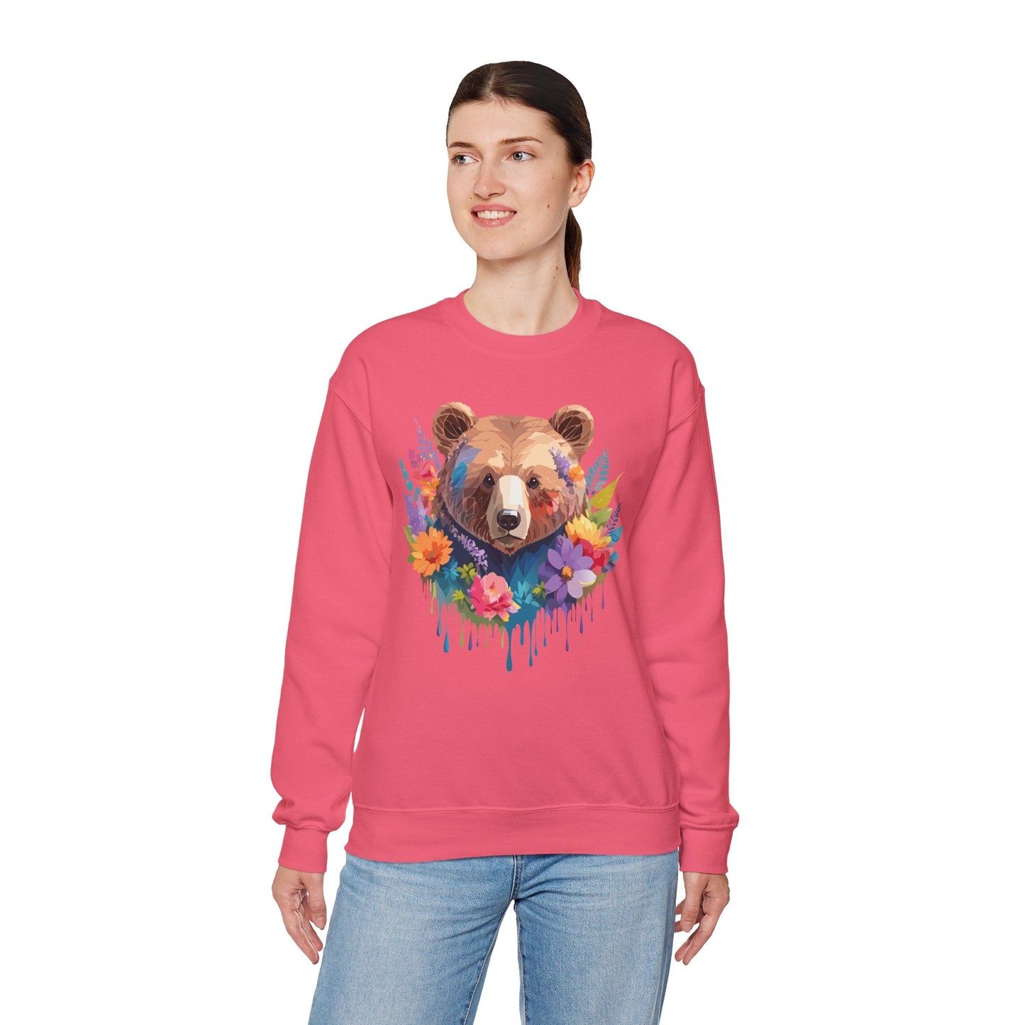 Unisex Floral Bear Sweatshirt Art Design Animals Gildan 18000 Crewneck