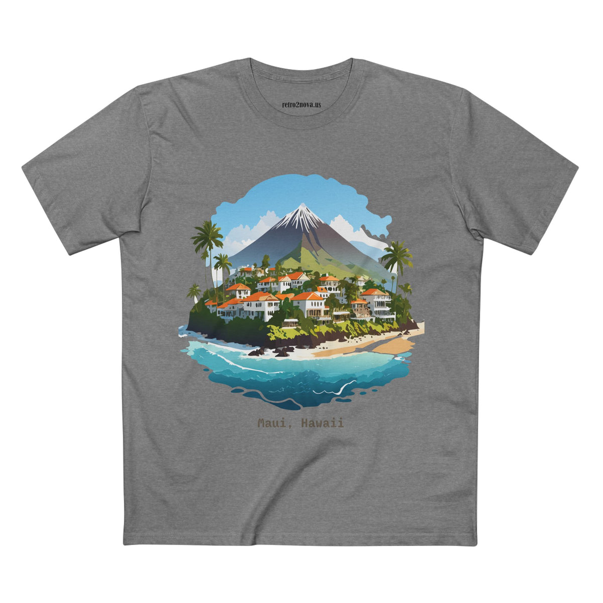 Maui Hawaii Island Landscape T-Shirt | Tropical Beach Village Print