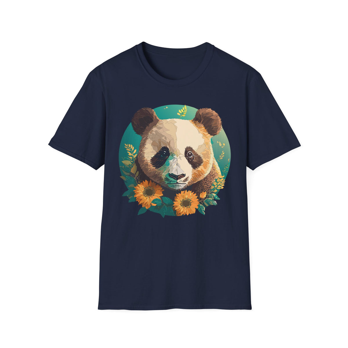 Panda Face with Sunflowers T-Shirt | Cute Floral Bear Graphic