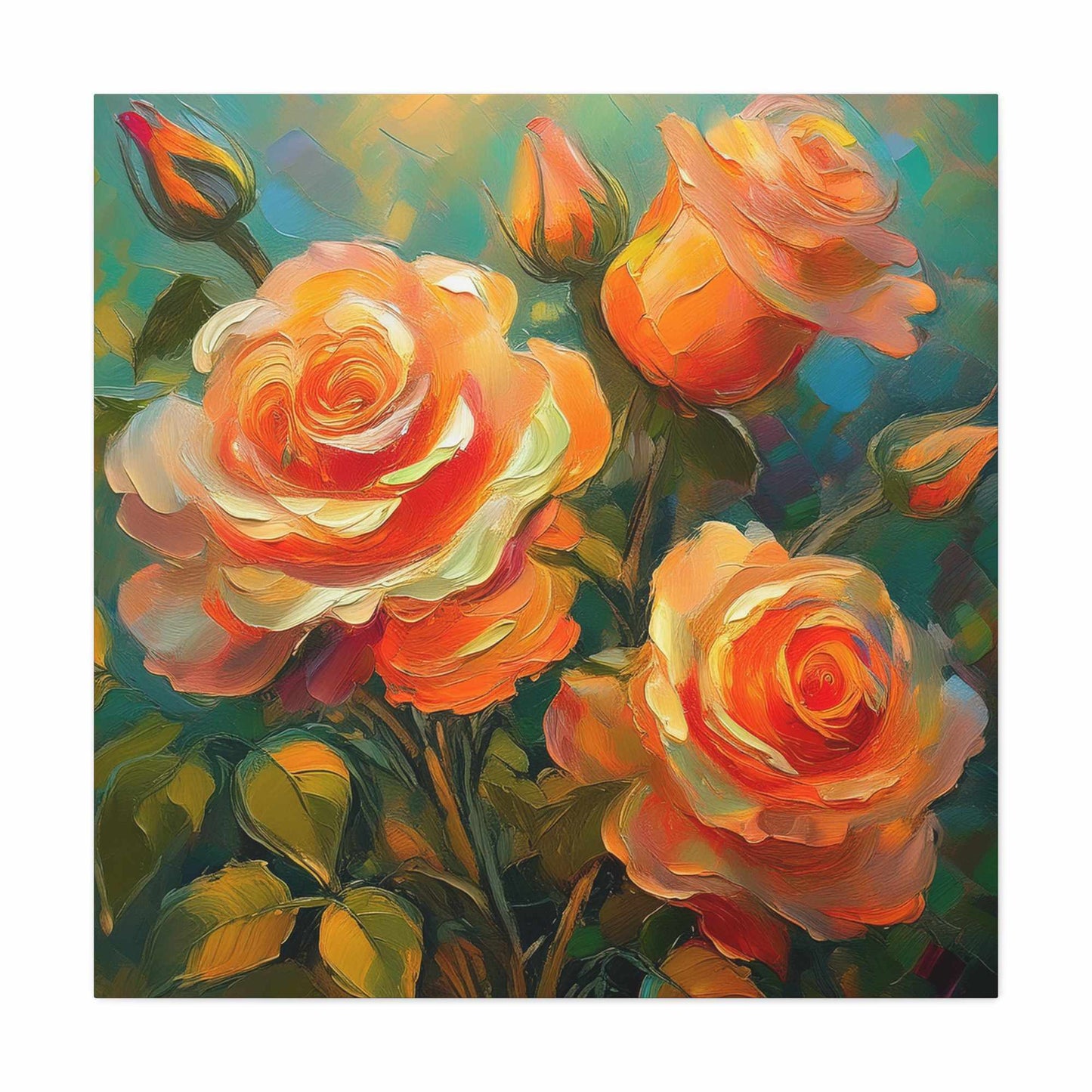 Orange Roses Print Canvas, Roses Oil Paint Print 20x20, 24x24, 30x30, 32x32, 36x36, Floral Art Design Print Non-Frame MC-16