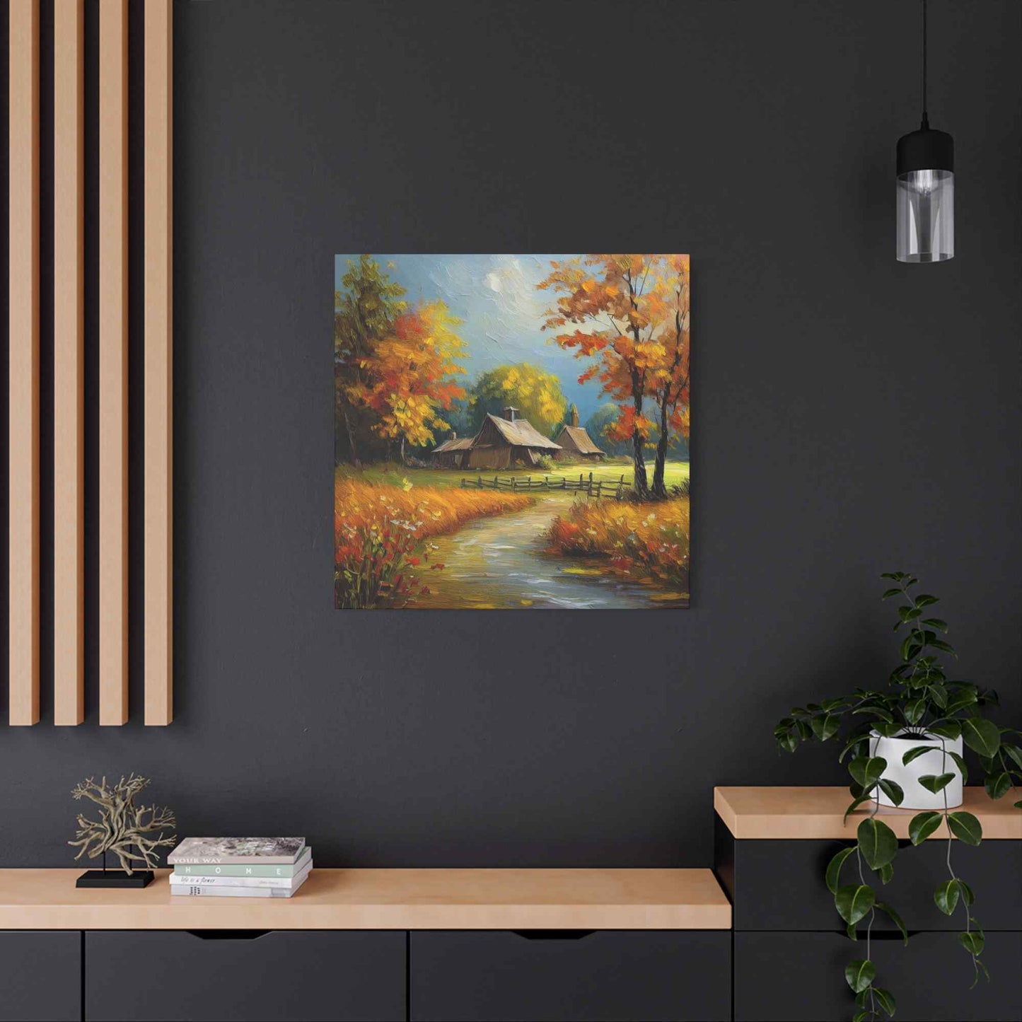 Countryside Fall Print Canvas, Oil Paint Print 20x20, 24x24, 30x30, 32x32, 36x36 Art Design Pine-Wood Inner Frame MC-105