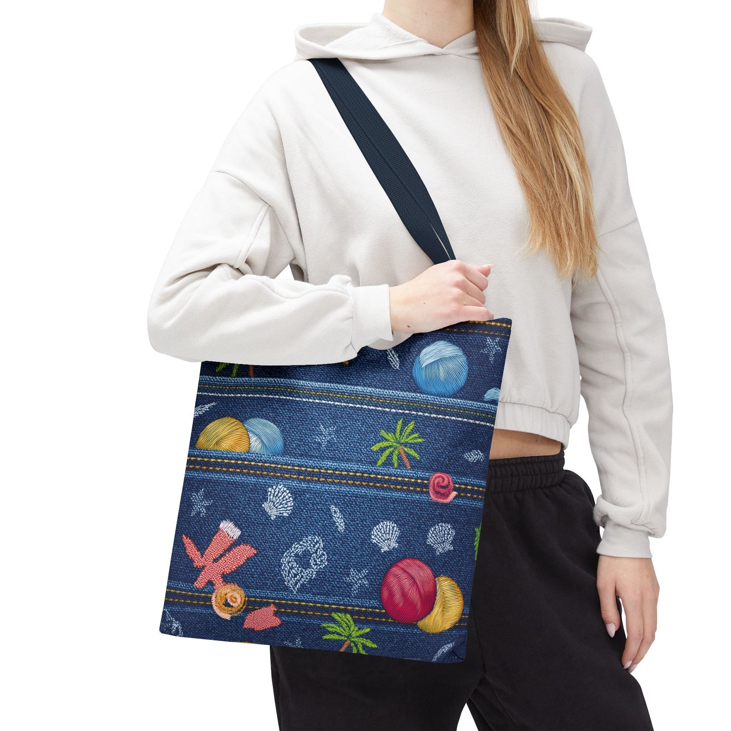 Denim Fabric Imitation Print Unisex Canvas Bag Poly Spun 3 Sizes Tote Bag 182-8
