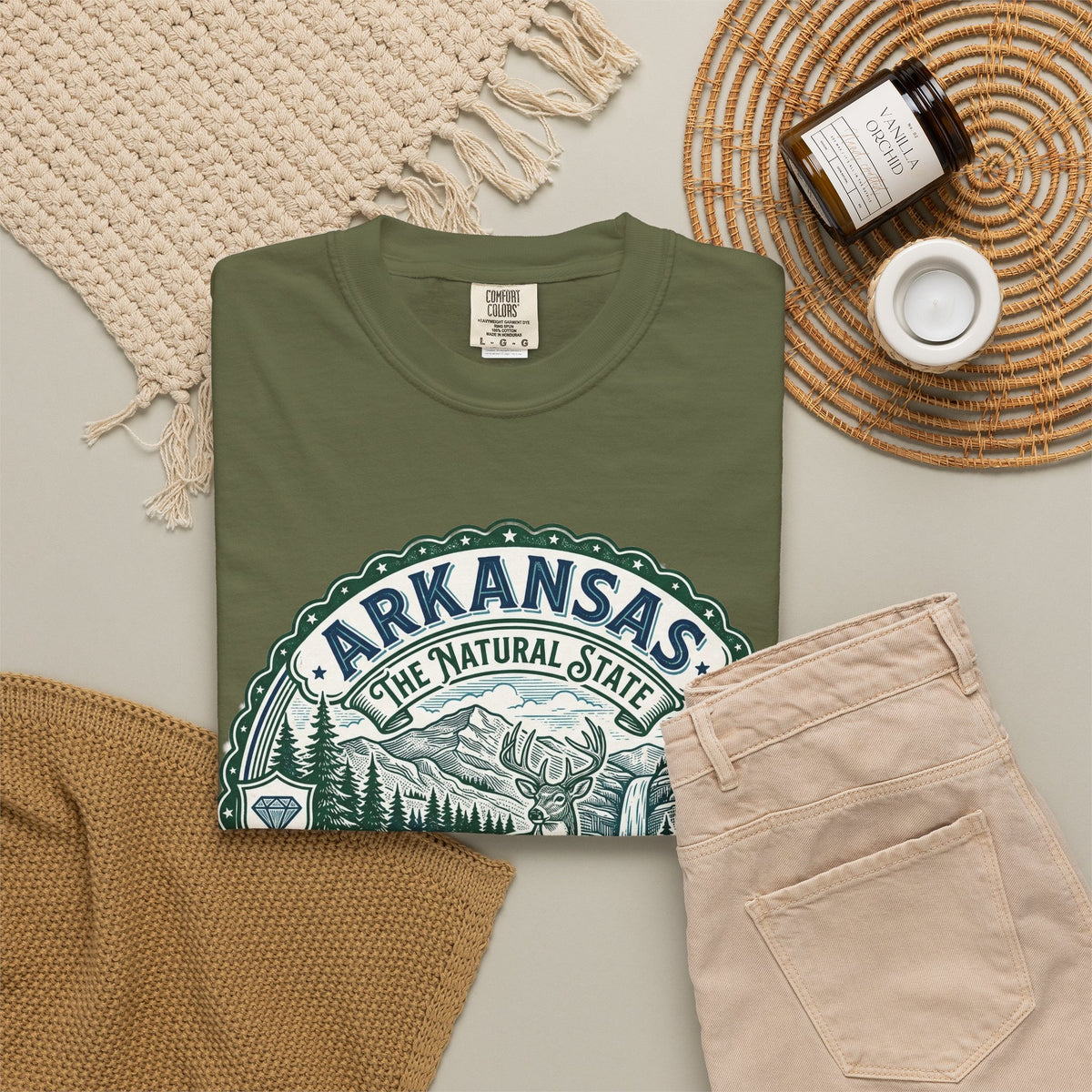 Arkansas Graphic Heavyweight Garment-Dyed Travel Tourist Graphic Gift Tee Unisex 100 Cotton Comfort Colors T-Shirt