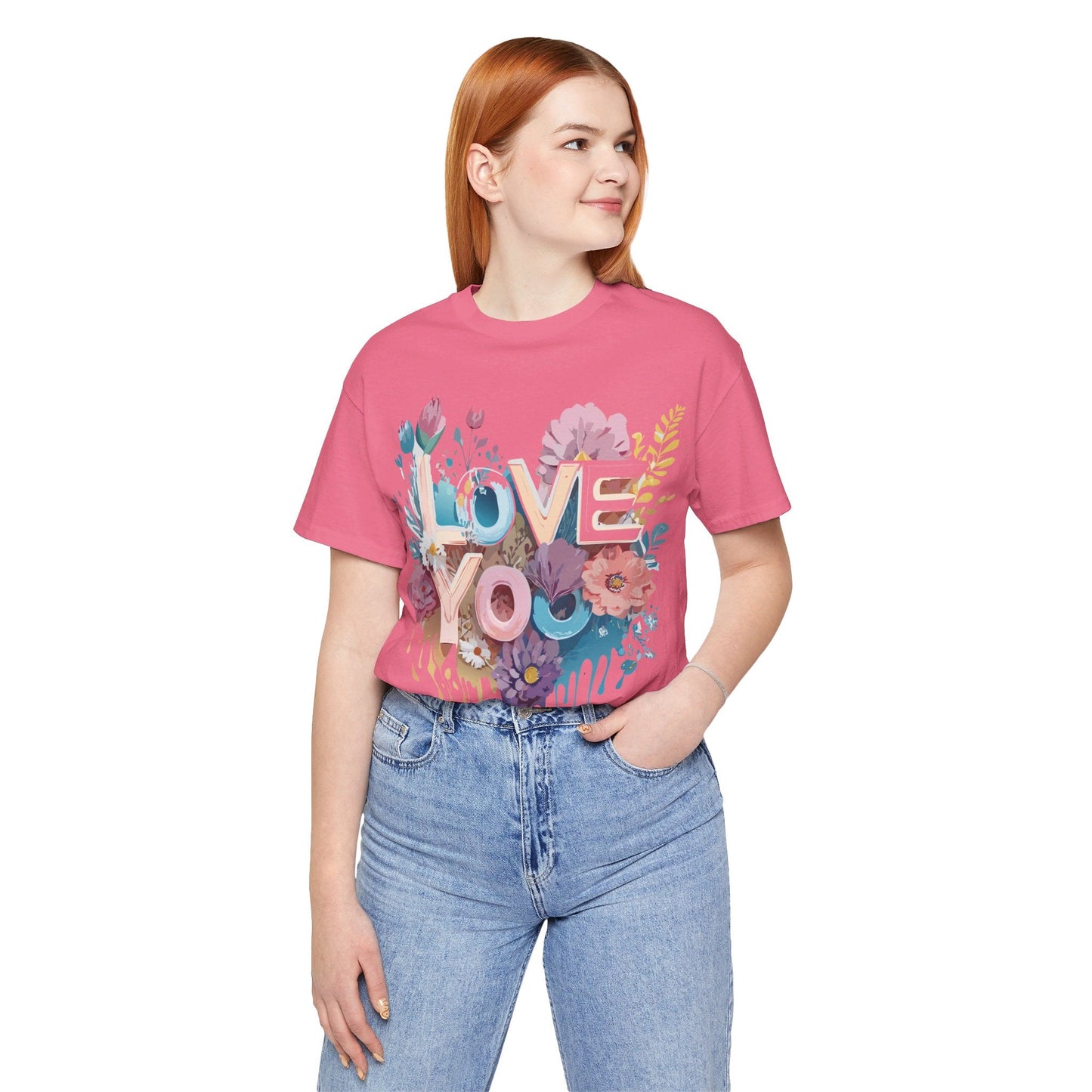 Valentine Day Graphic Unisex 100 Cotton Vintage Artwork with Love and Flower Design Tee 37