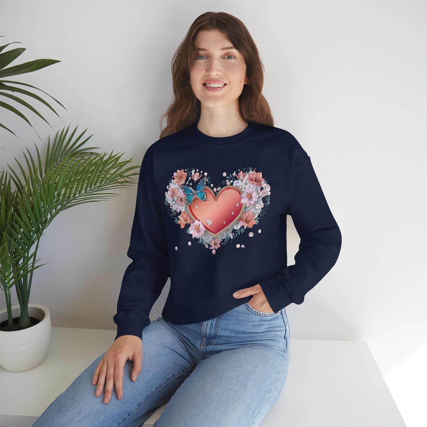 Unisex Floral Heart Sweatshirt With Love Graphic For Valentines Day Gift Cozy Winter Wear