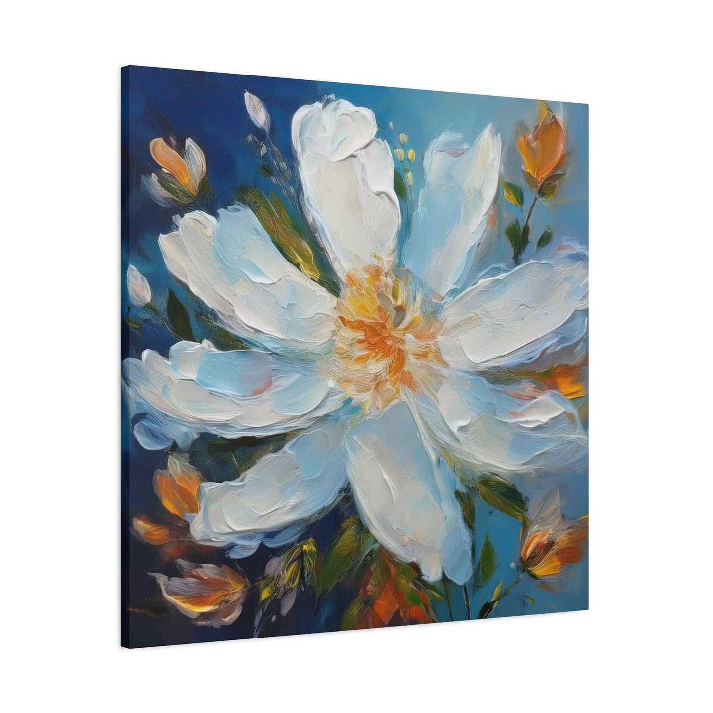 White Flower Print Canvas, White Flower Oil Paint Print 20x20, 24x24, 30x30, 32x32, 36x36, Art Design Print Non-Frame MC-4