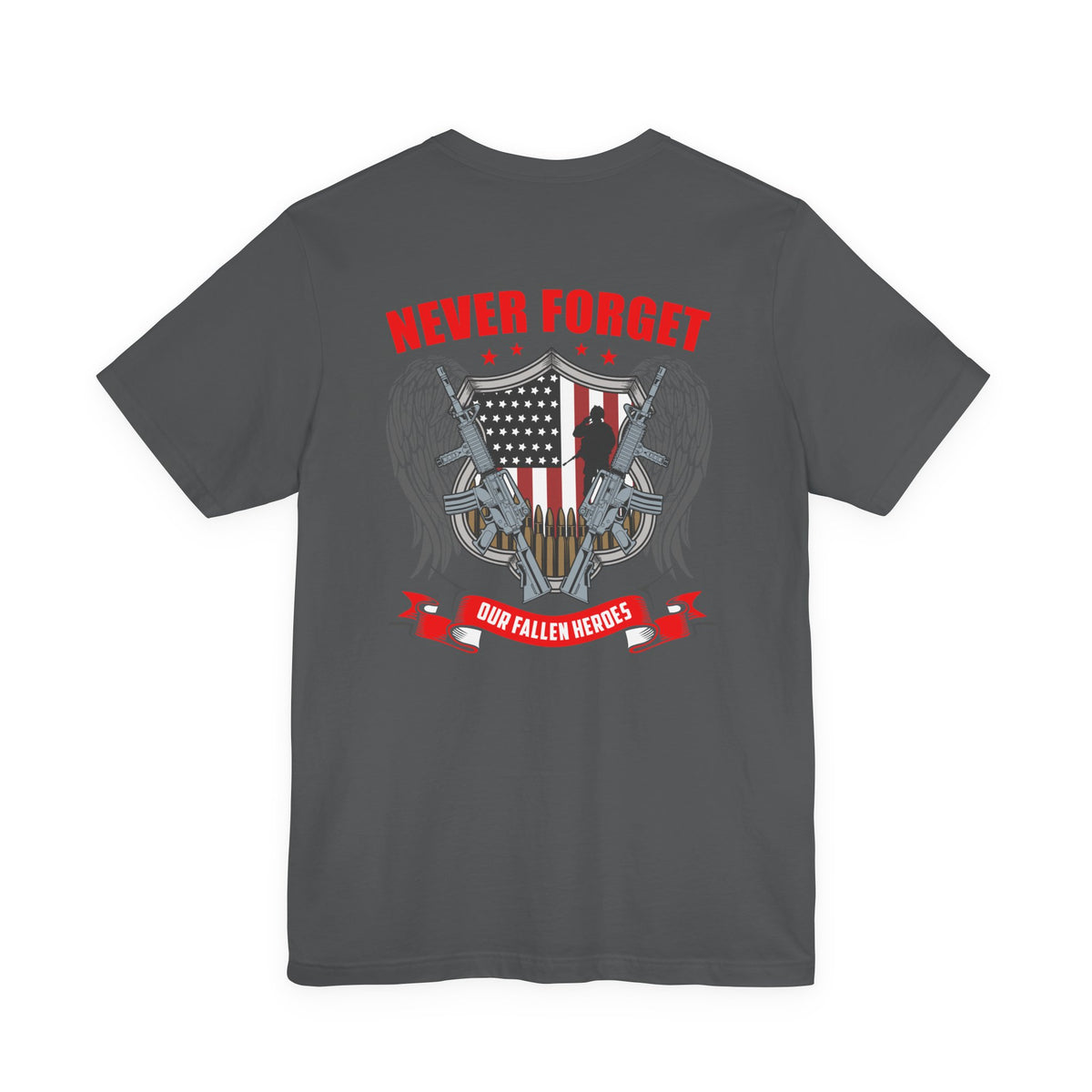 Never Forget Our Fallen Heroes T-Shirt American Flag Shield Eagles Unisex Cotton v39