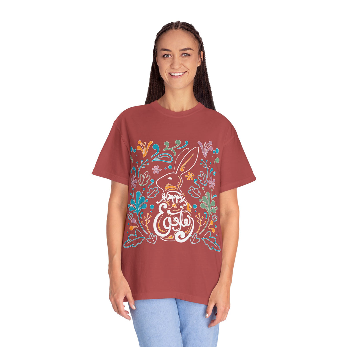 Easter Bunny Floral T-Shirt, Tee Shirt with Easter Signature, T Shirt with Easter Prints, Tee Shirt with Easter Design