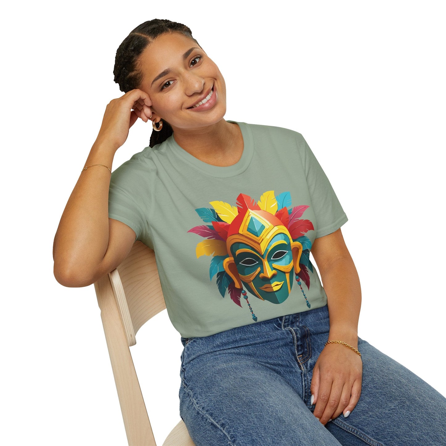 Unisex Mask Tee Shirt Gildan Softstyle 64000 Cotton Masquerade Design For Everyday Wear