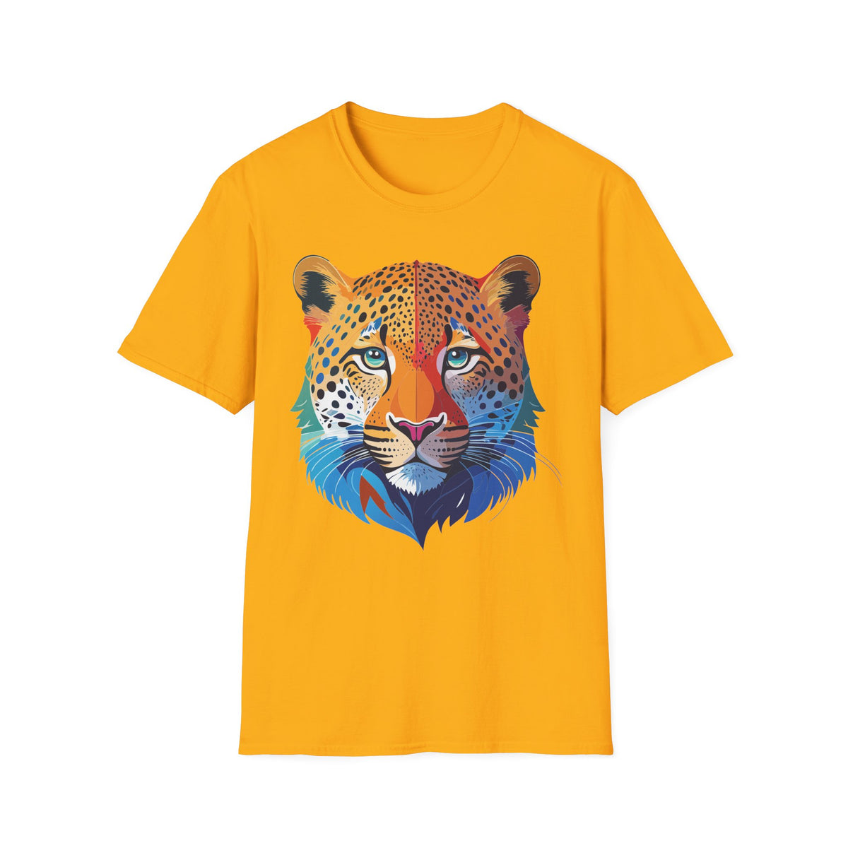 Colorful Leopard Face T-Shirt | Rainbow Big Cat Illustration