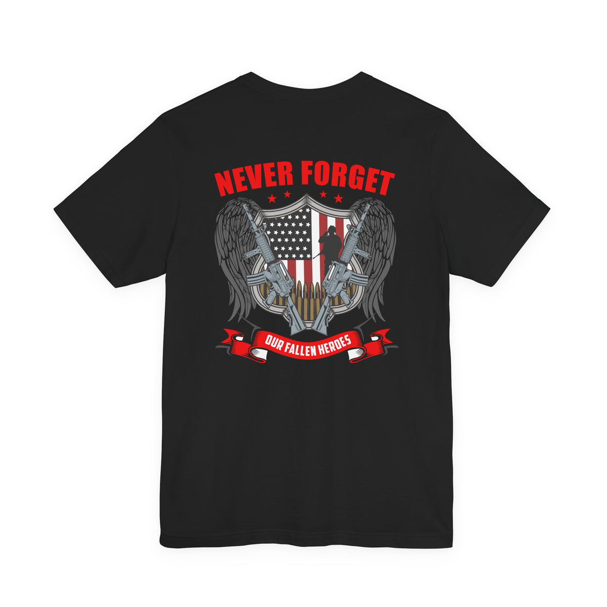 Never Forget Our Fallen Heroes T-Shirt American Flag Shield Eagles Unisex Cotton v39