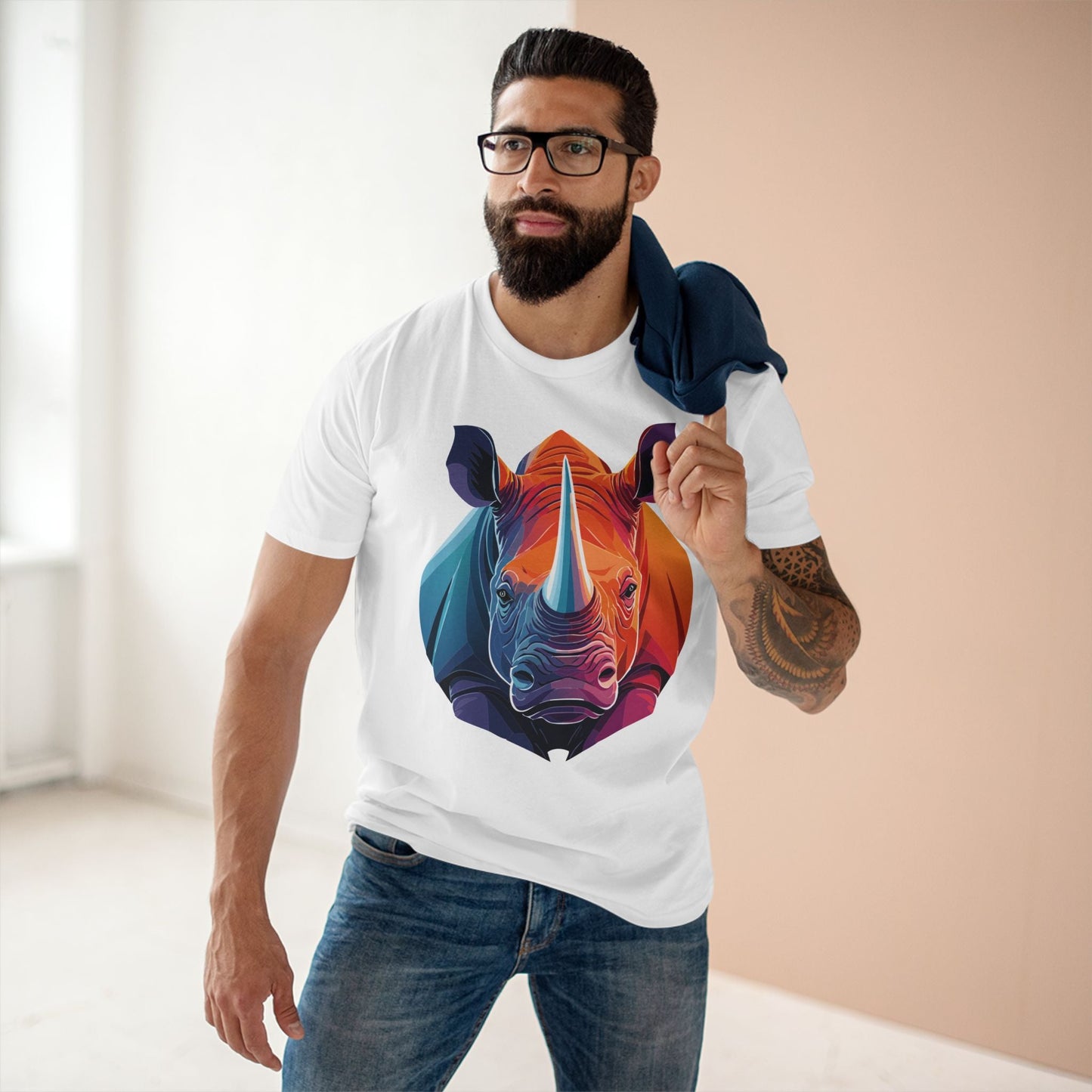 Rhino Animals Shirt Unisex Premium Cotton Tee With Original Art Design From Retro2Nova Art Collection
