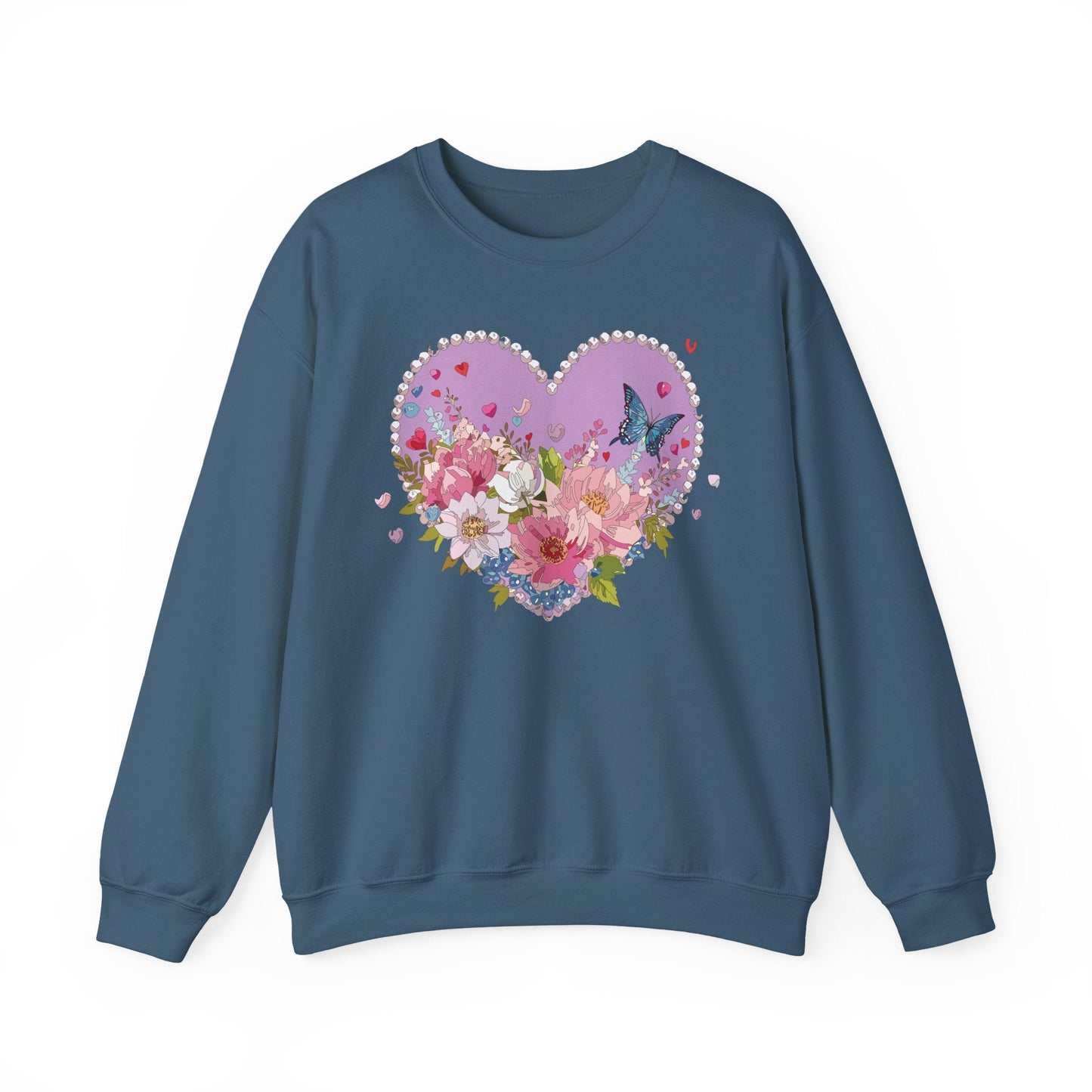 Floral Heart Sweatshirt Unisex Crewneck Valentines Day Heavy Blend Gildan 18000 Cozy Warm